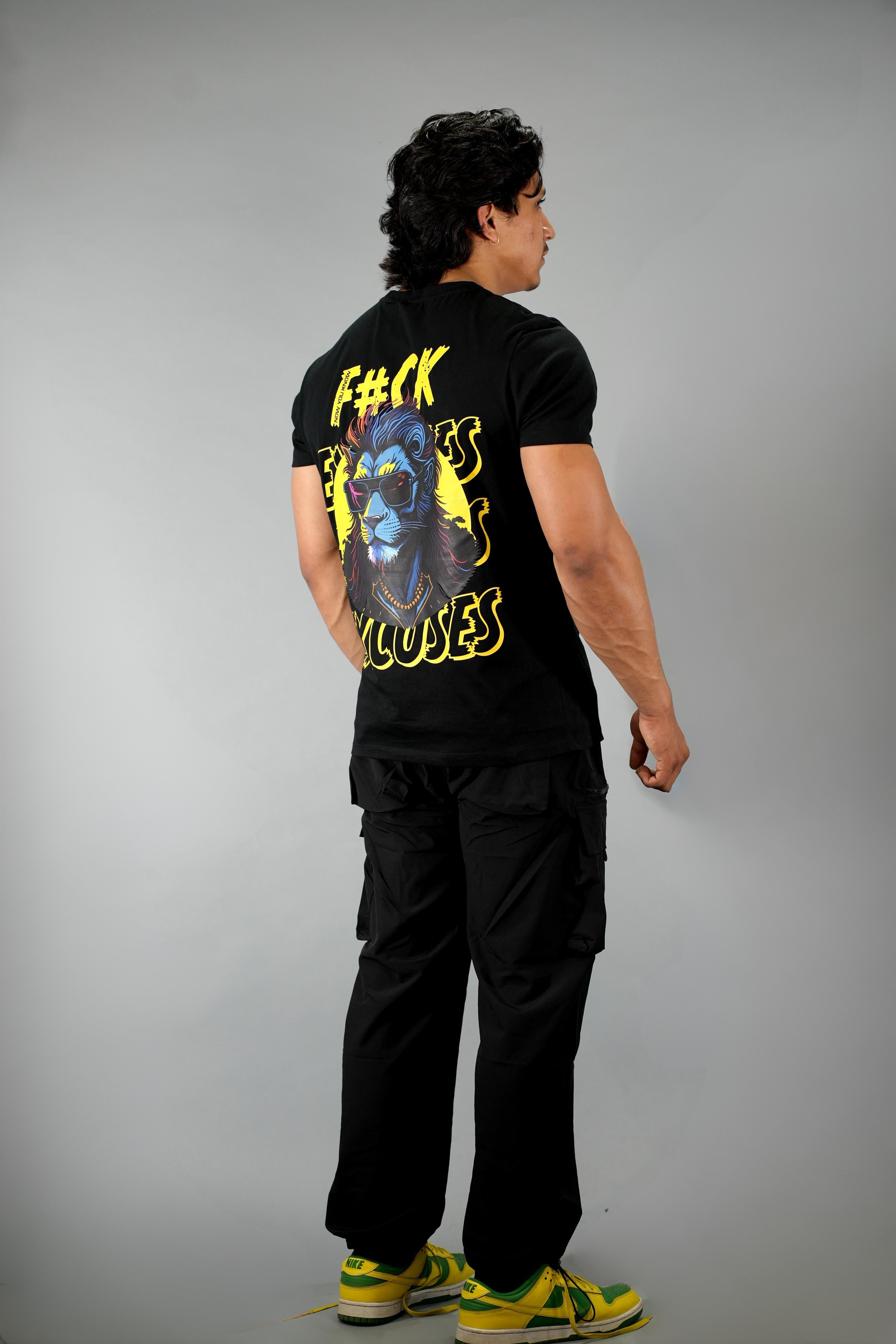 Black Back Printed Regular Fit T-Shirt