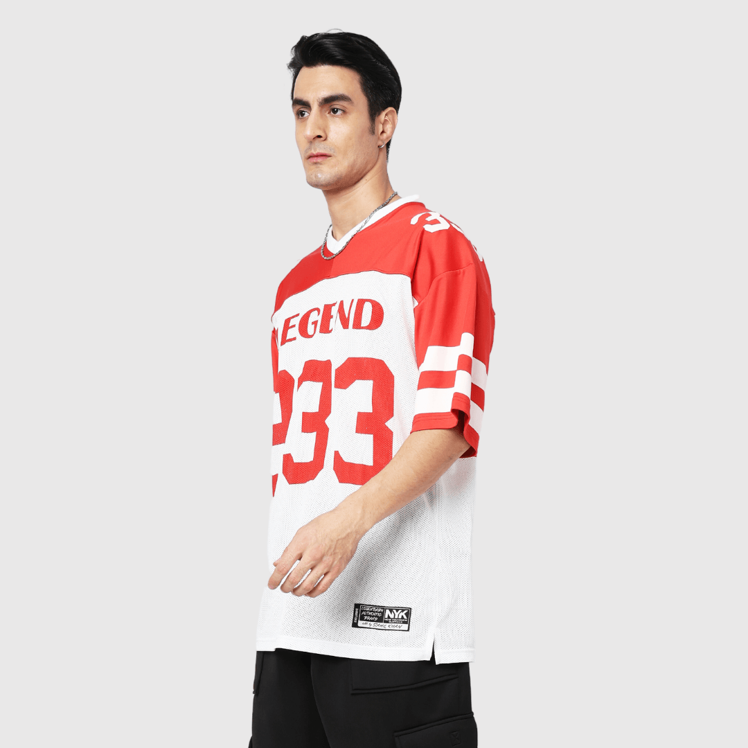 Red Printed Oversized Fit Sports T-Shirt