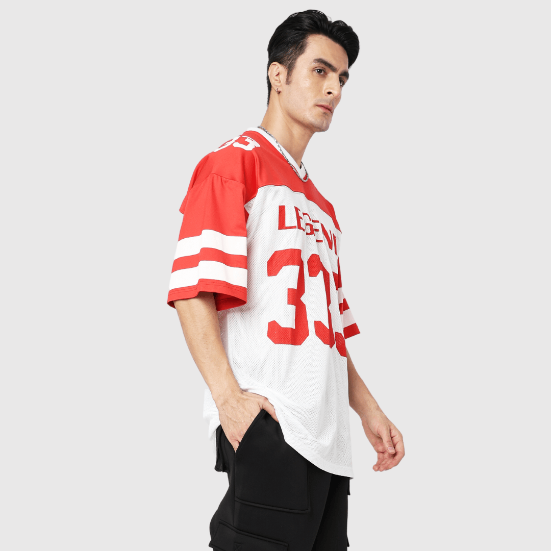Red Printed Oversized Fit Sports T-Shirt