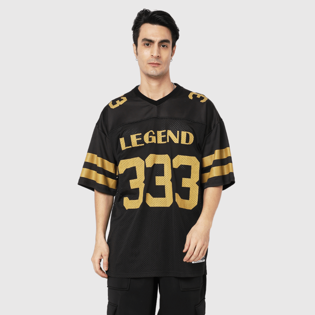 Black Printed Oversized Fit Sports T-Shirt