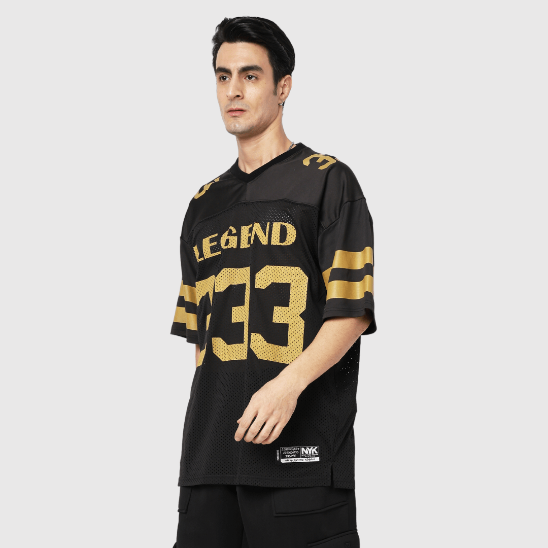Black Printed Oversized Fit Sports T-Shirt