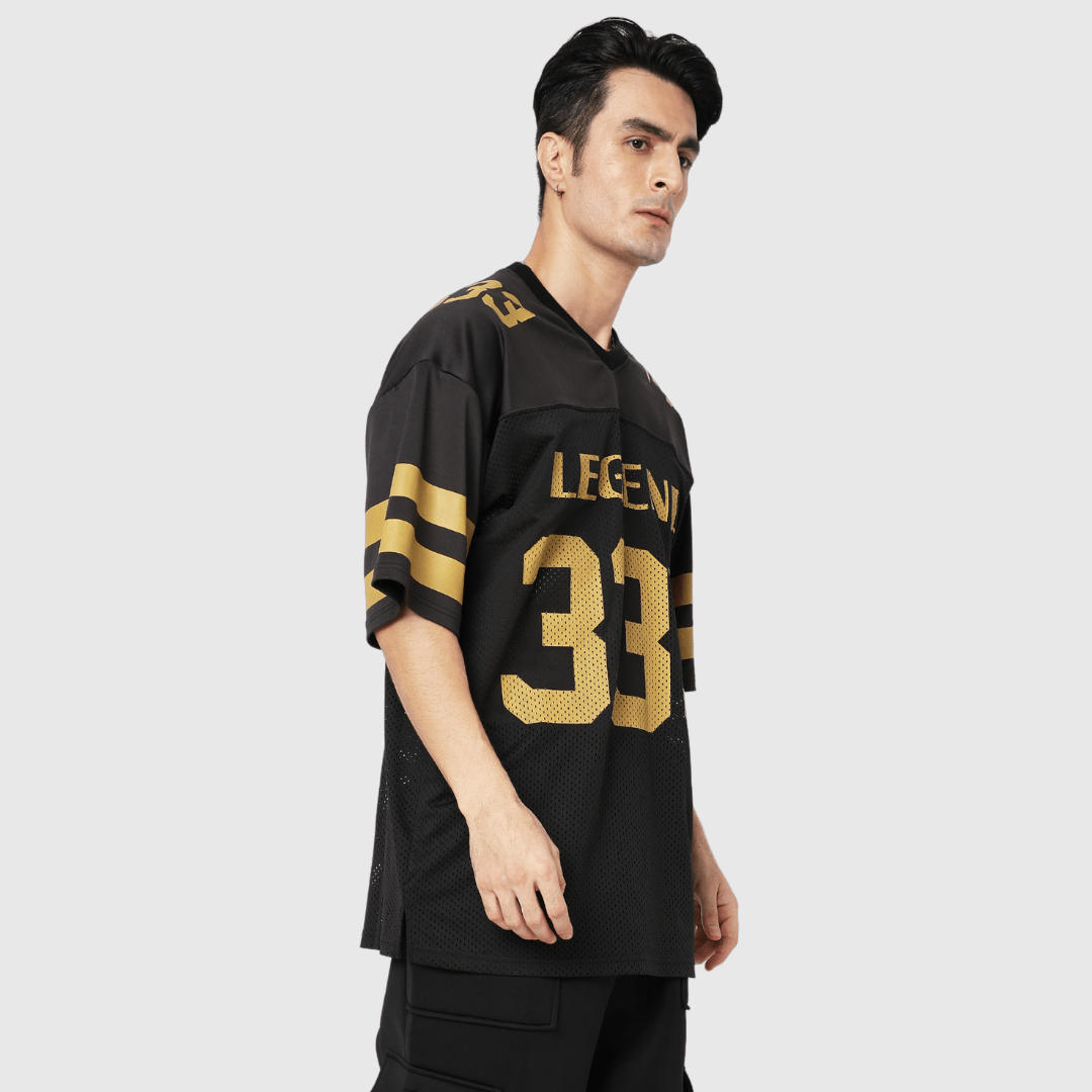 Black Printed Oversized Fit Sports T-Shirt