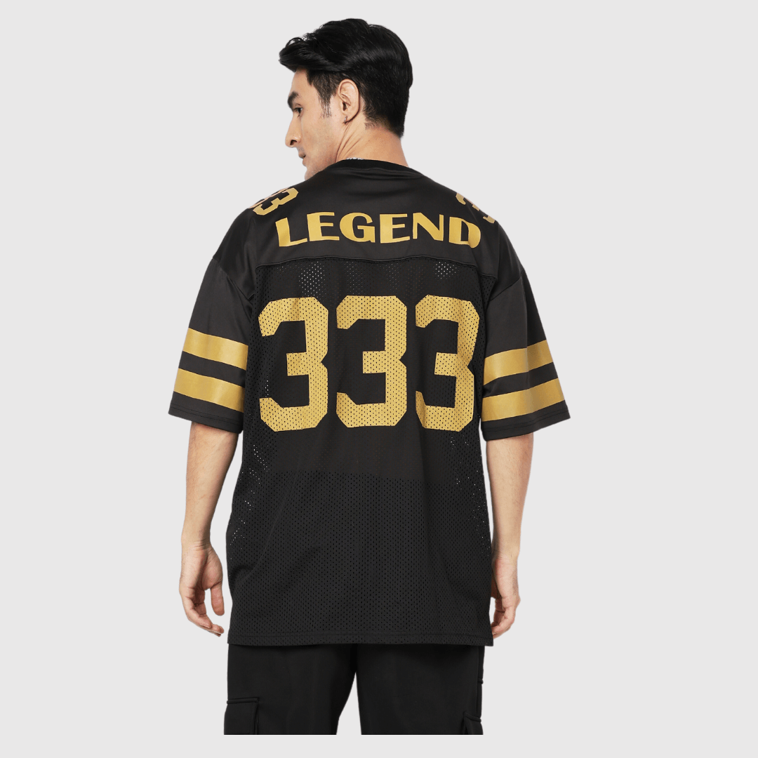 Black Printed Oversized Fit Sports T-Shirt