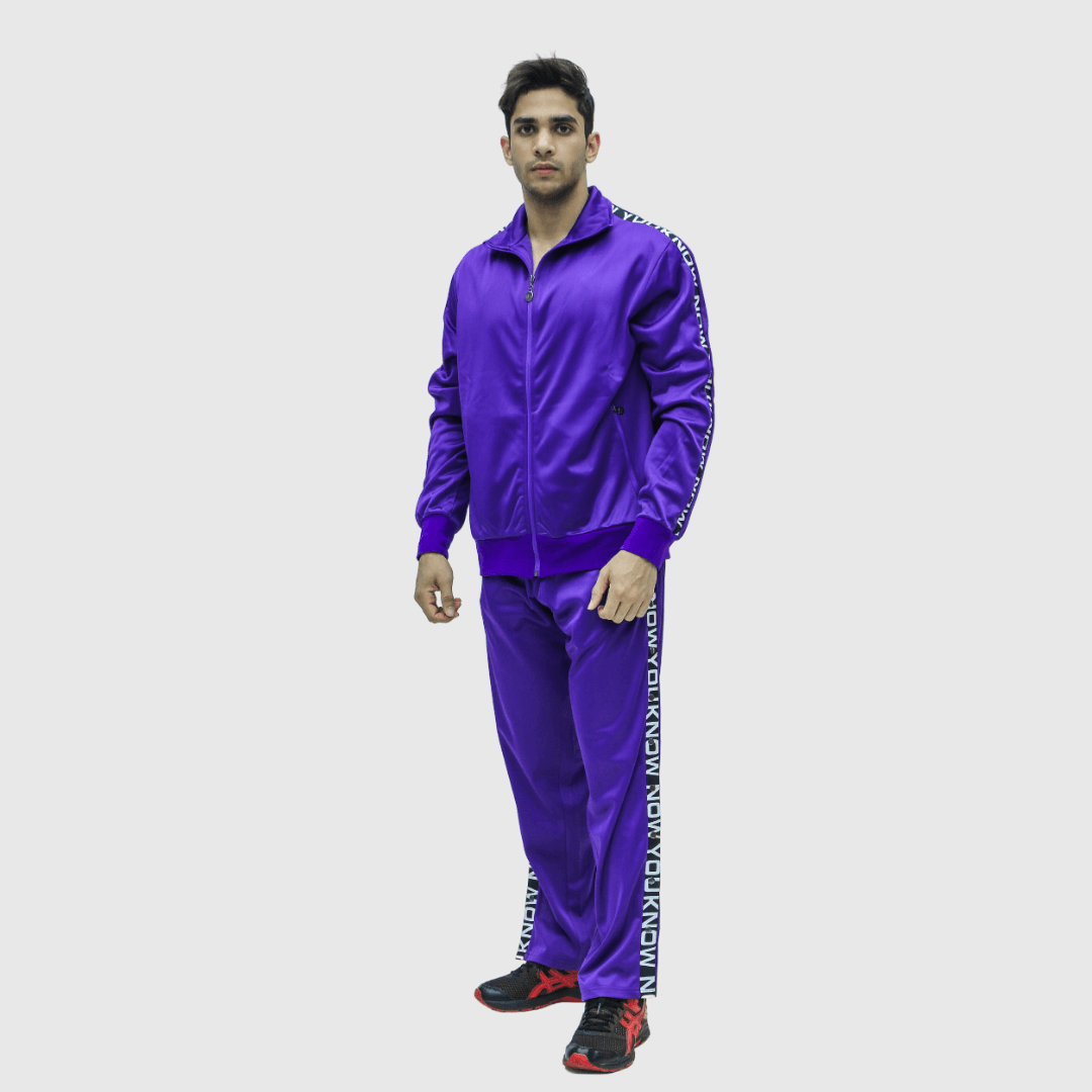 Purple Solid Straight Fit Track Pants