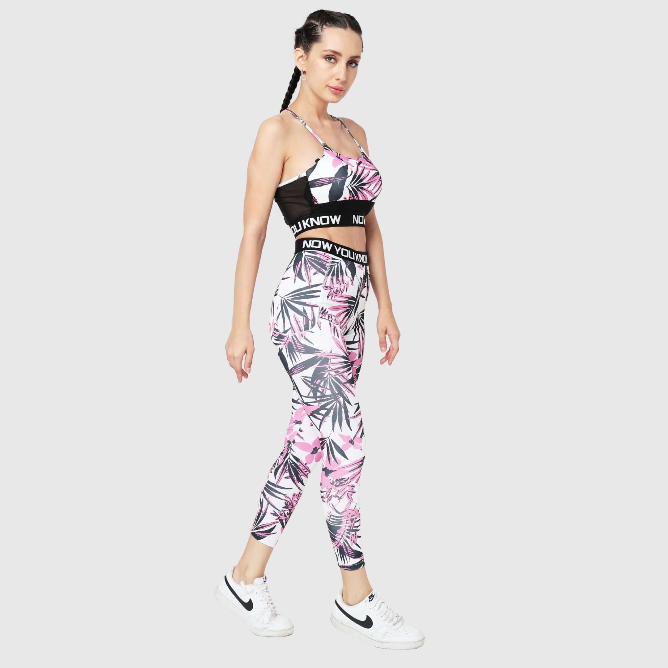 NYK Printed Low-Impact Mesh Sports Bra & High Waist Gym Tights