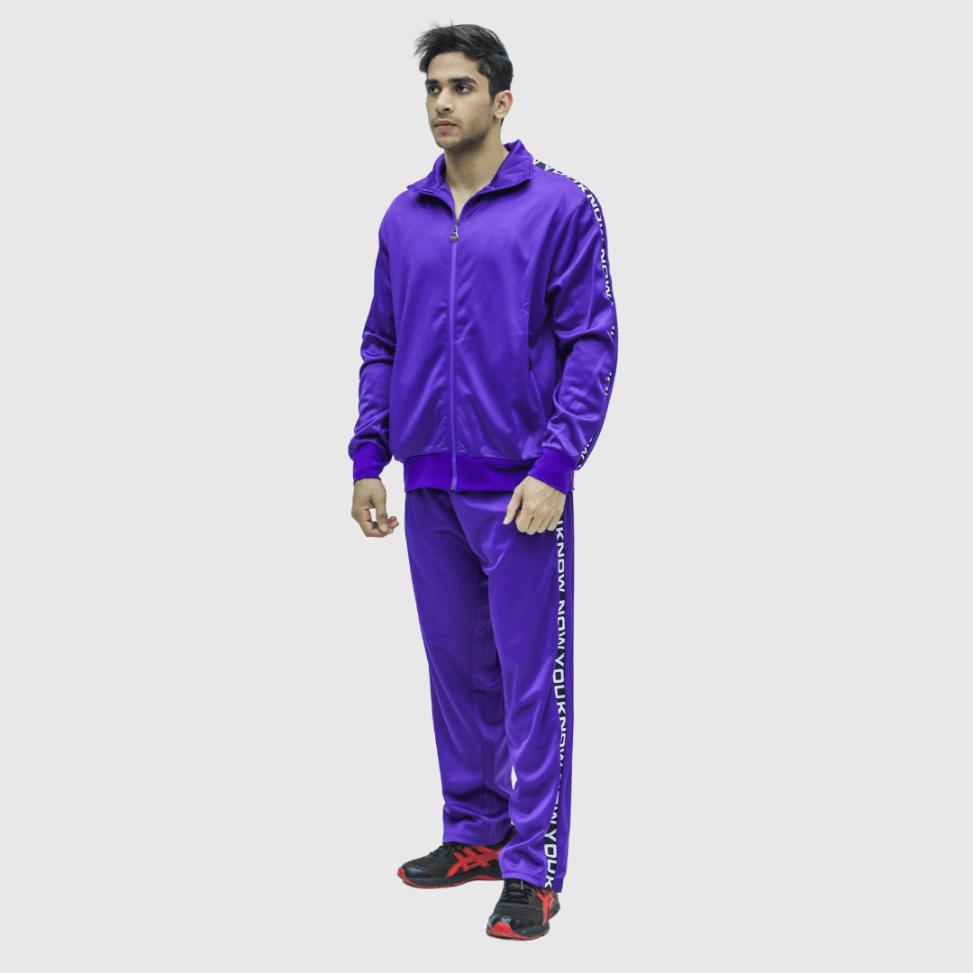 Purple Solid Straight Fit Track Pants