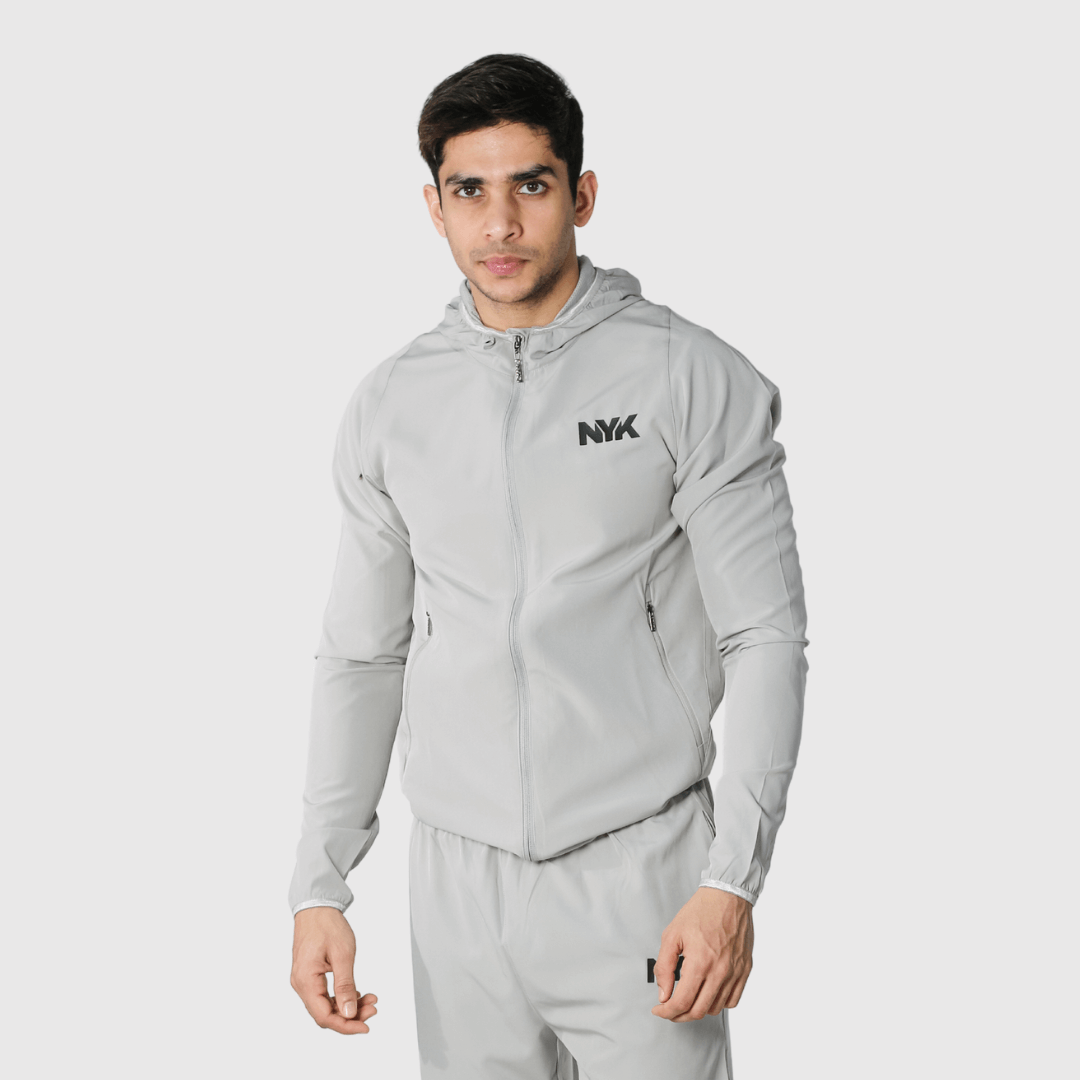 Grey Solid Comfortable Fit Windcheater Jacket