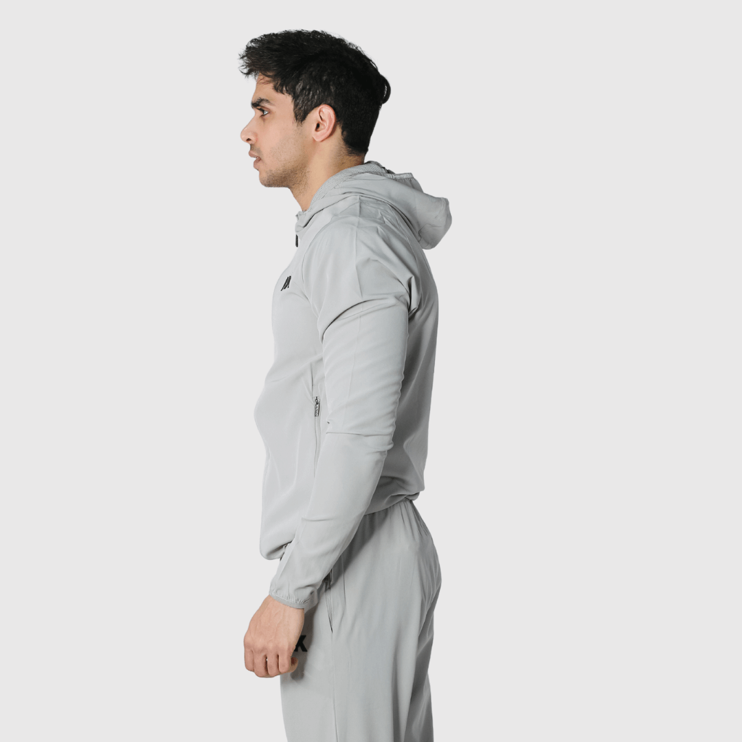 Grey Solid Comfortable Fit Windcheater Jacket