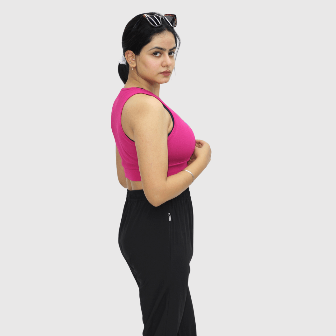 NYK Fitted Sleeveless Crop Top - Hot Pink