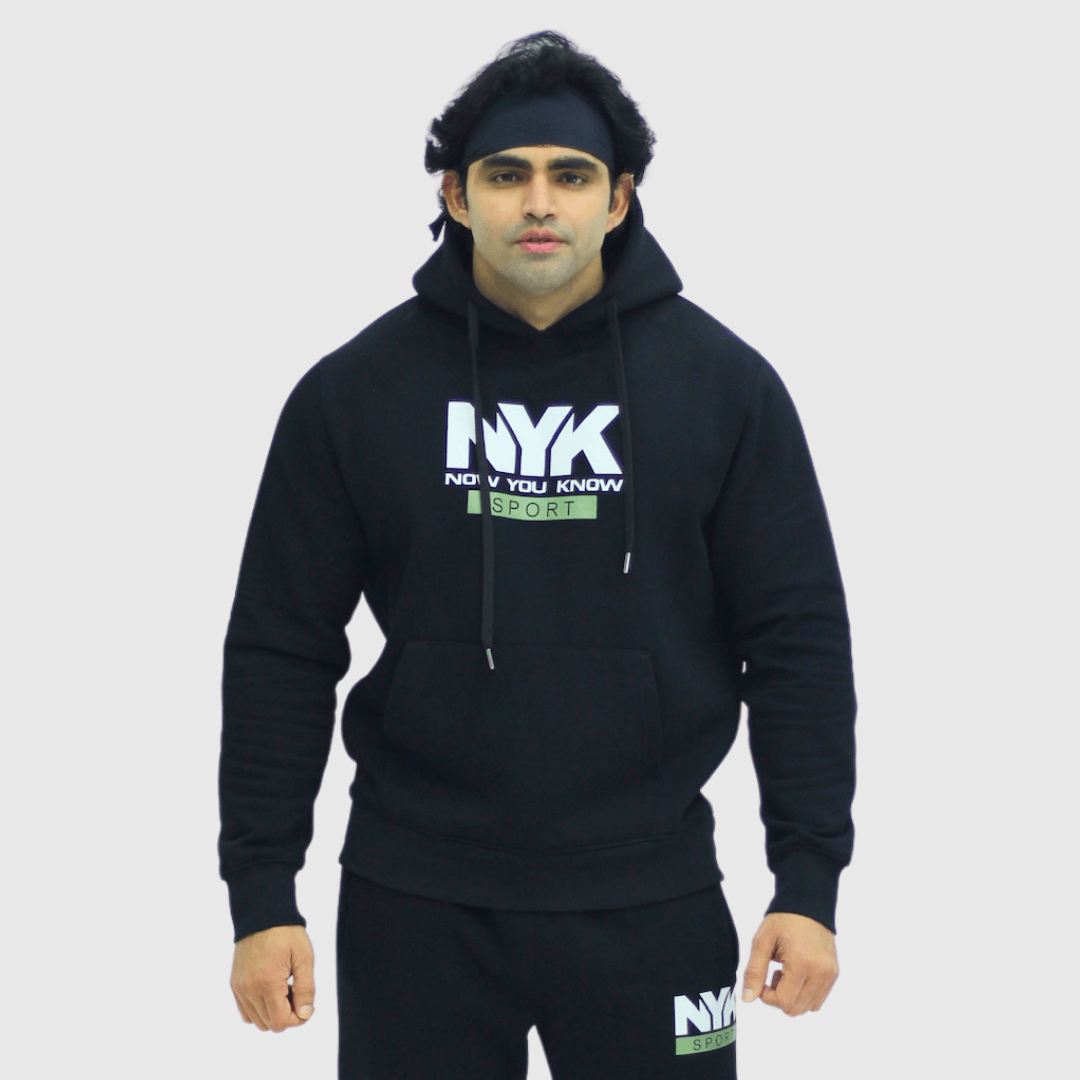 Black Solid Regular Fit Hoodie