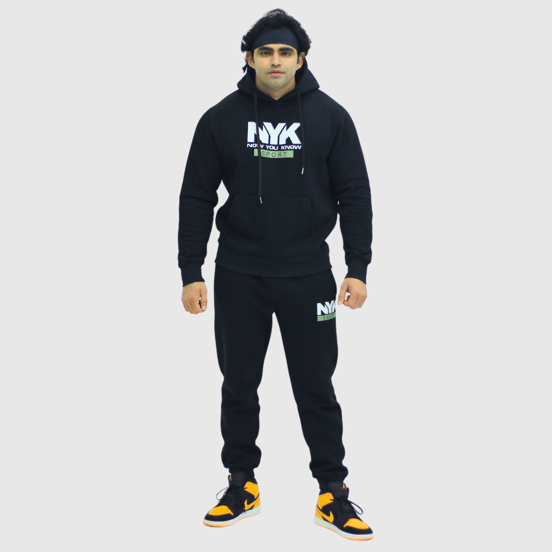 Black Solid Regular Fit Tracksuit