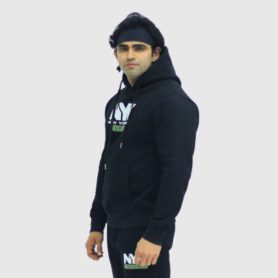 Black Solid Regular Fit Hoodie
