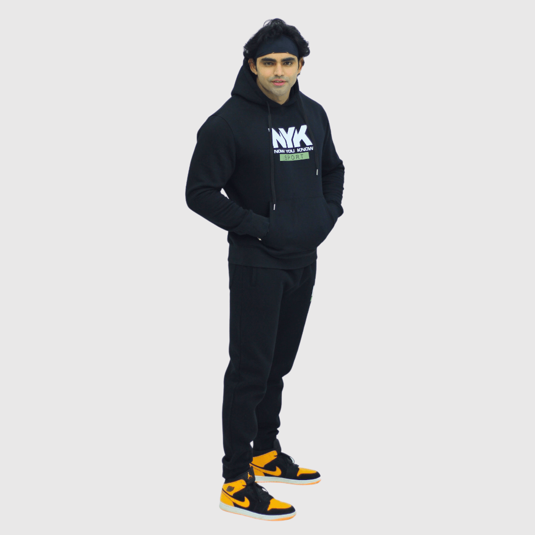 Black Solid Regular Fit Tracksuit