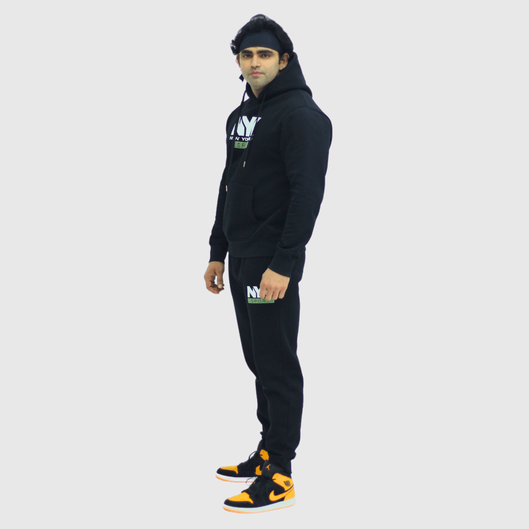 Black Solid Regular Fit Tracksuit