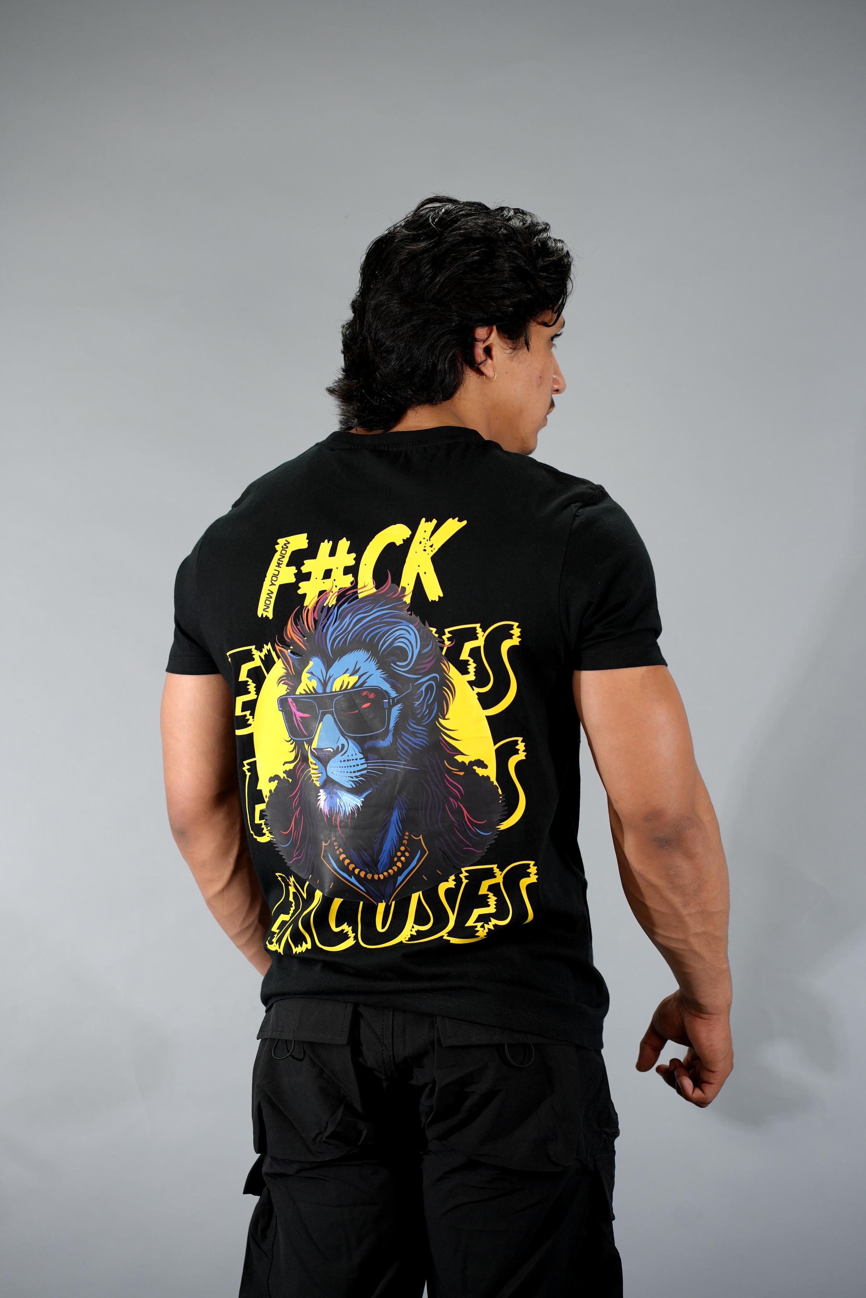 Black Back Printed Regular Fit T-Shirt