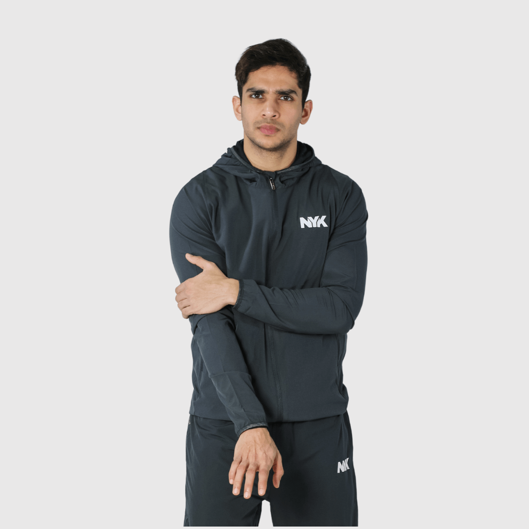 Dark Grey Solid Comfortable Fit Windcheater Jacket