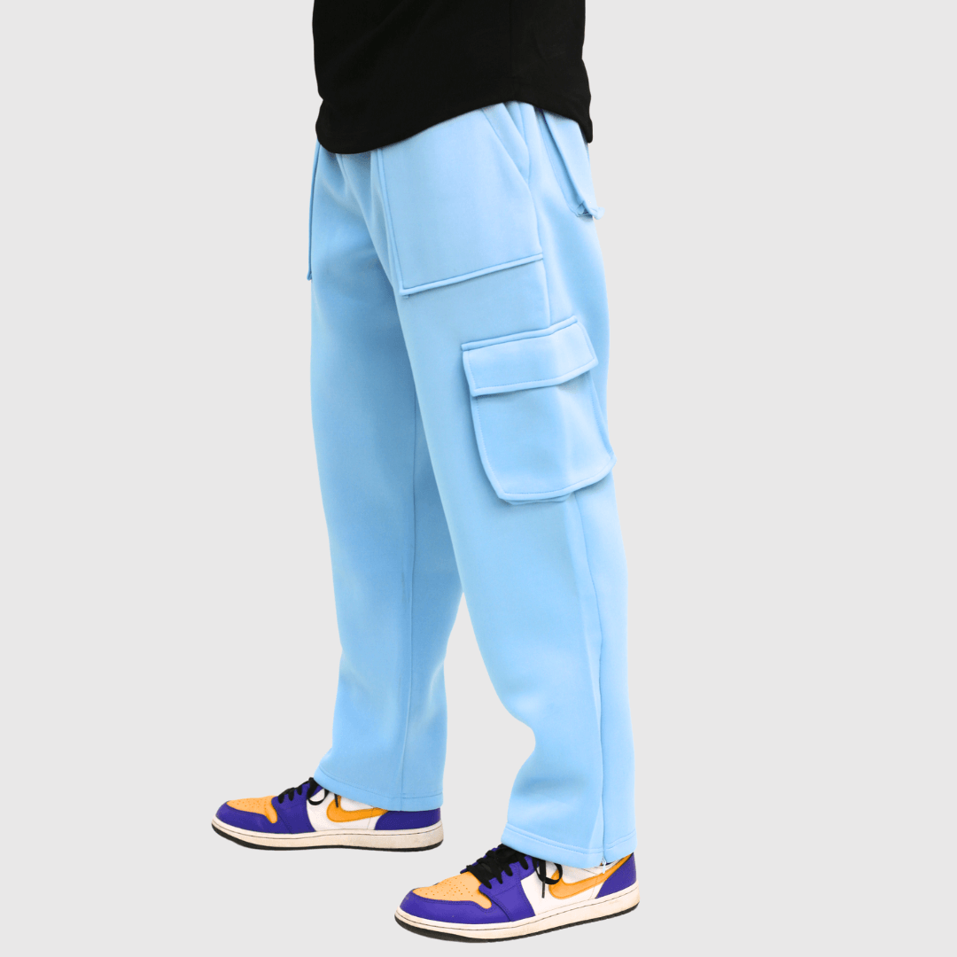 Blue Solid Straight Fit Cargo Pants