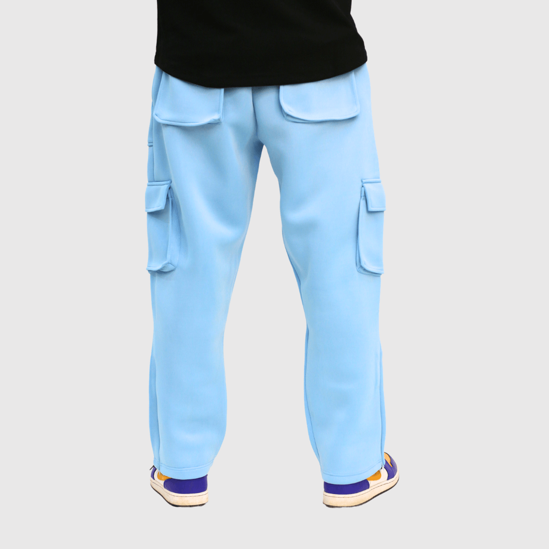 Blue Solid Straight Fit Cargo Pants