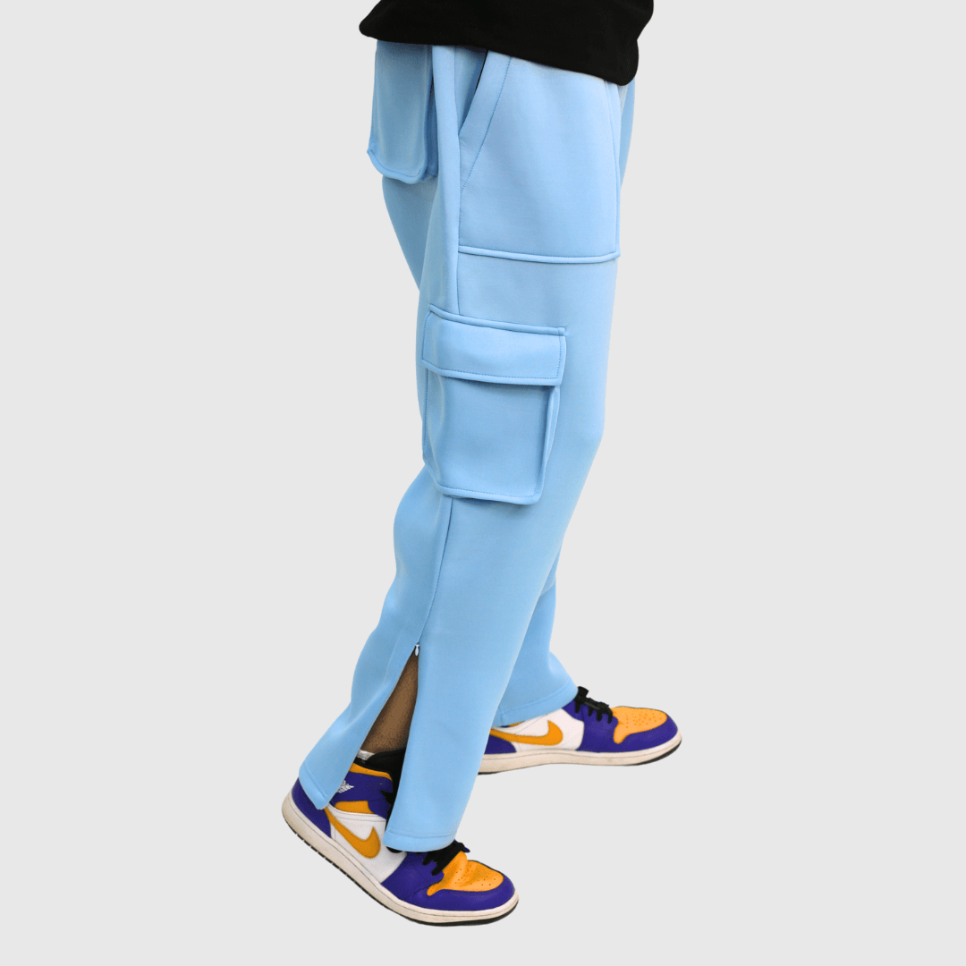 Blue Solid Straight Fit Cargo Pants