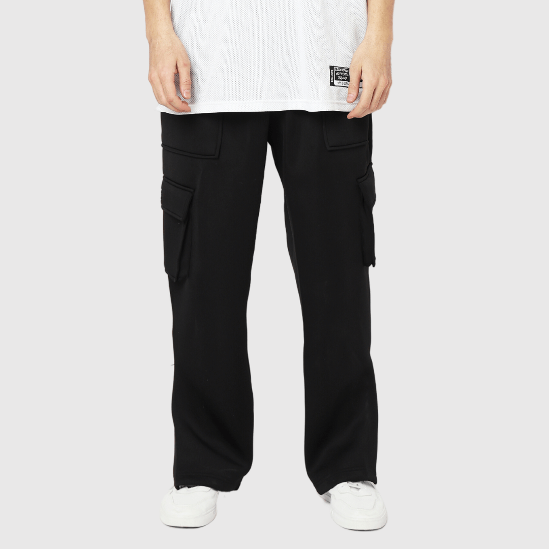 Black Solid Straight Fit Cargo Pants