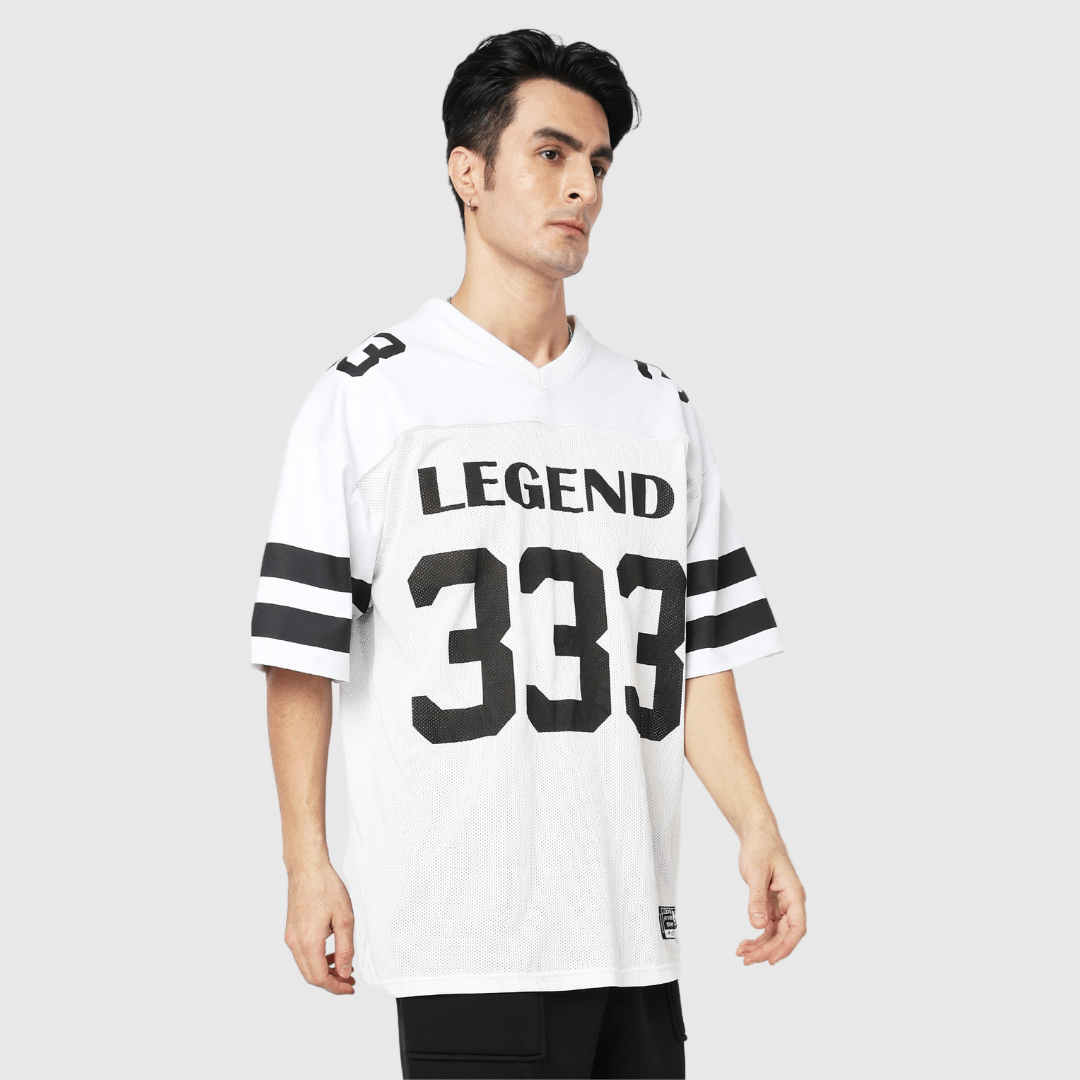White Printed Oversized Fit Sports T-Shirt