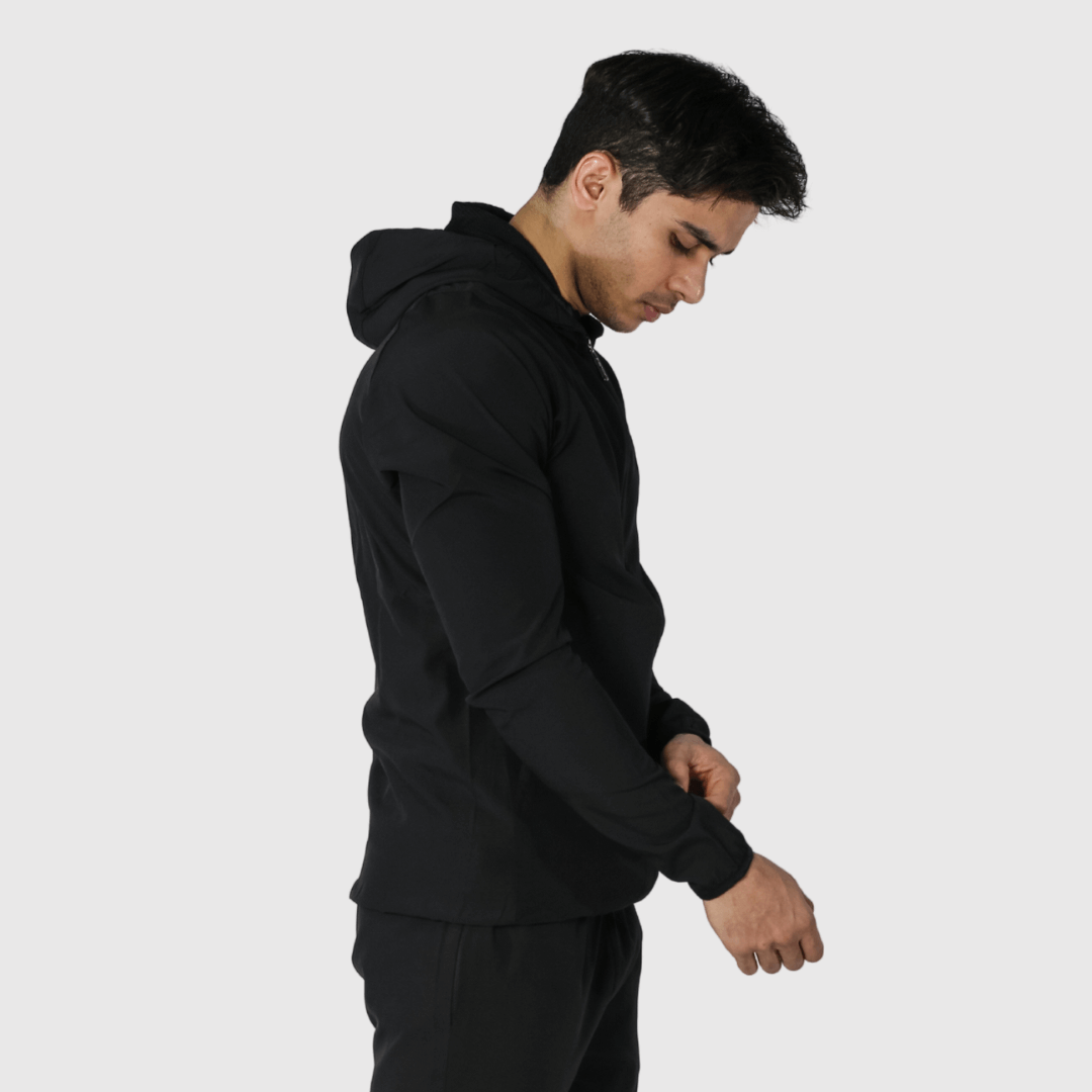 Black Solid Comfortable Fit Windcheater Jacket