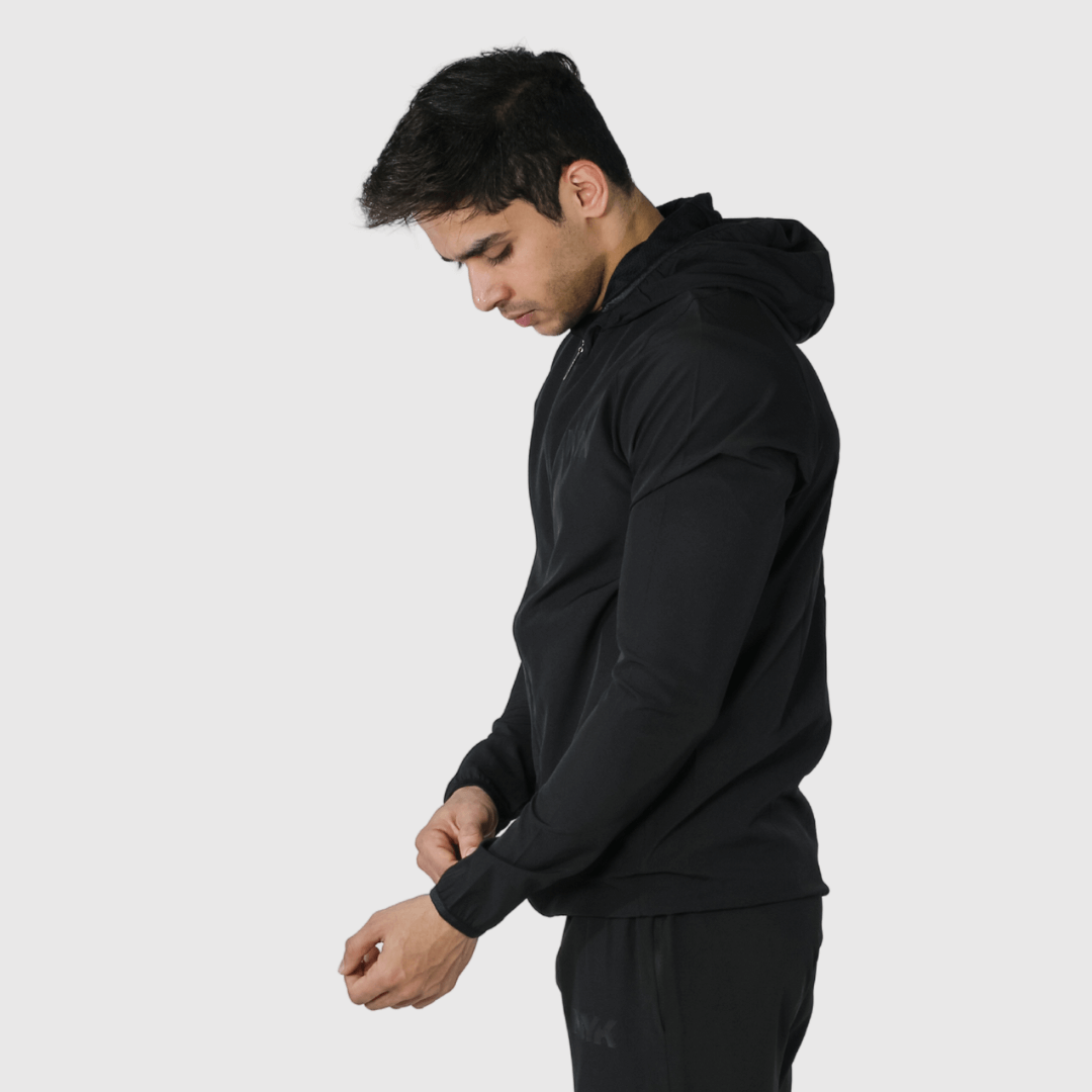Black Solid Comfortable Fit Windcheater Jacket