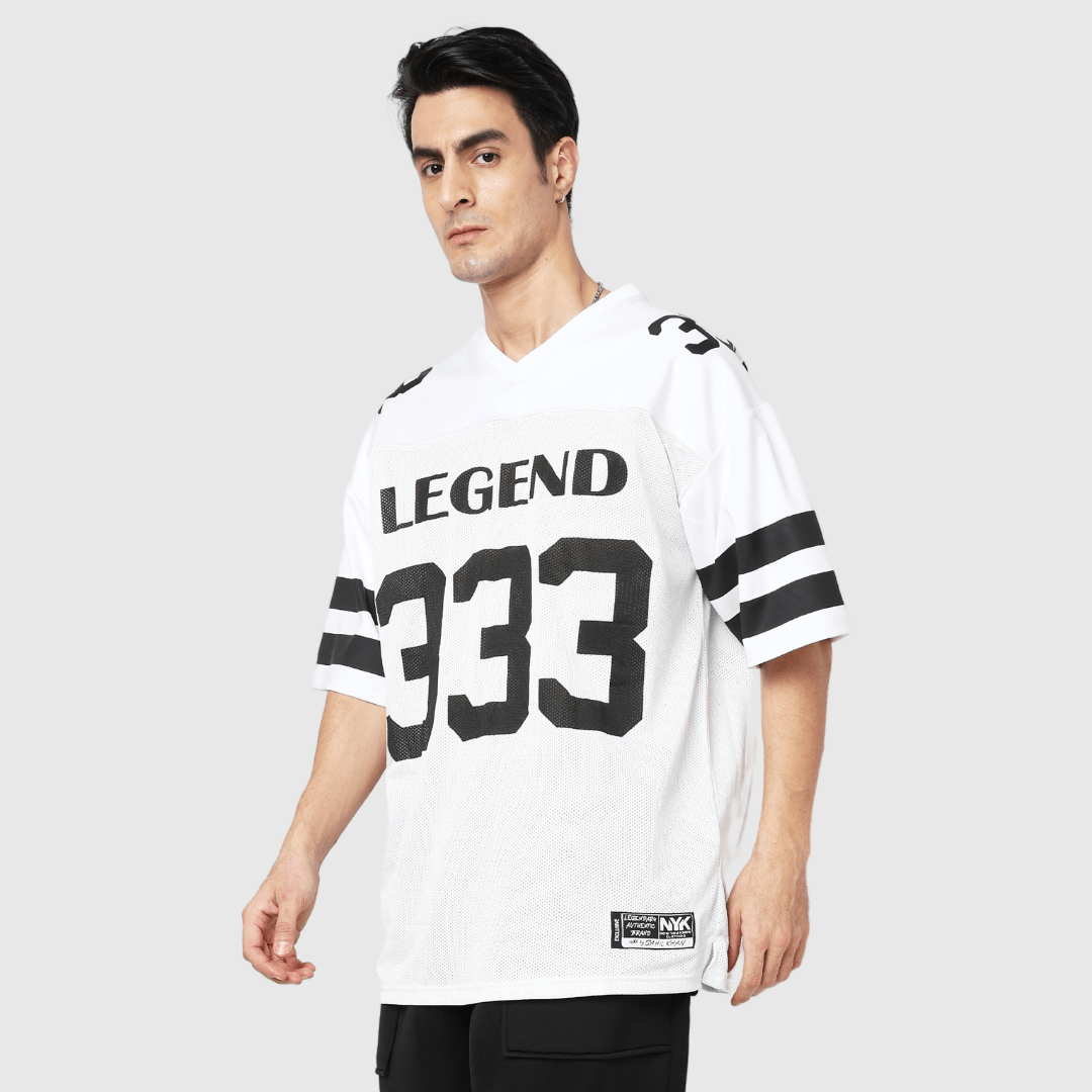 White Printed Oversized Fit Sports T-Shirt