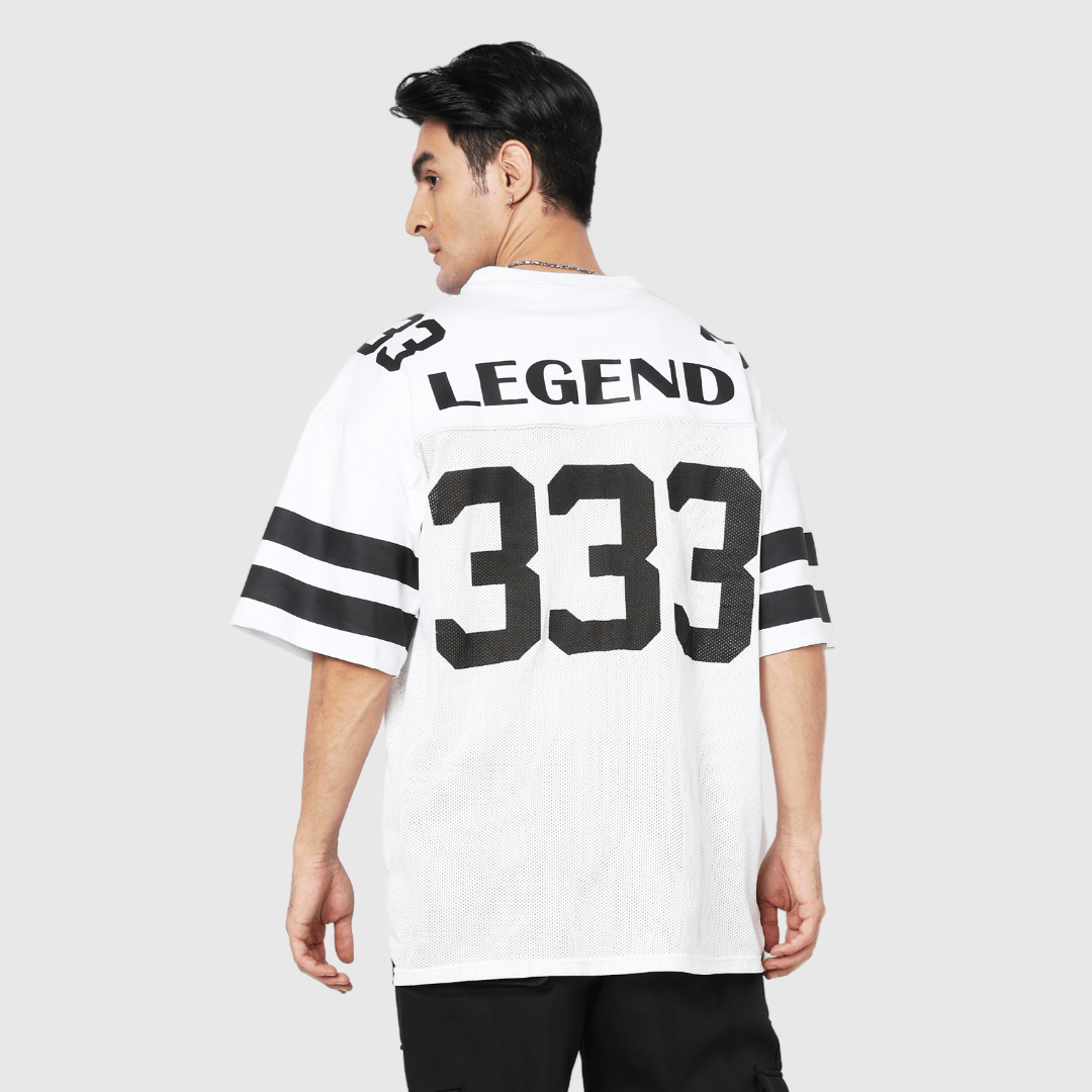 White Printed Oversized Fit Sports T-Shirt