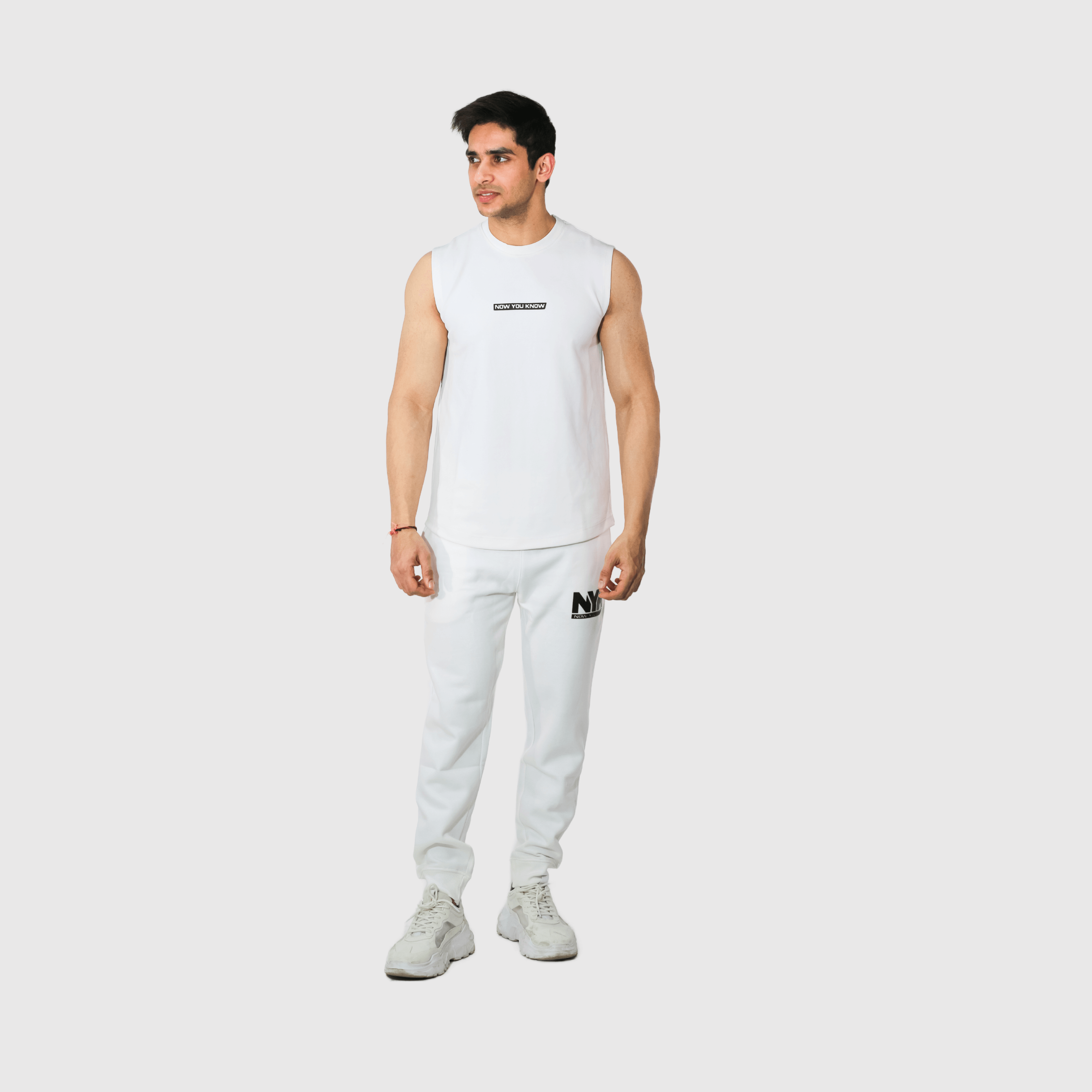 White Solid Regular Fit Co-ords