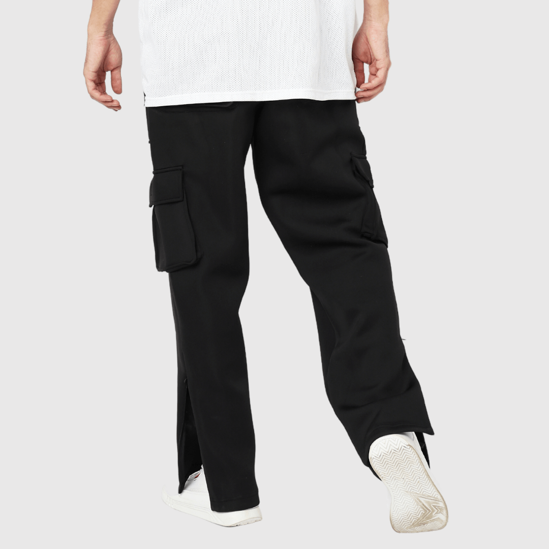 Black Solid Straight Fit Cargo Pants