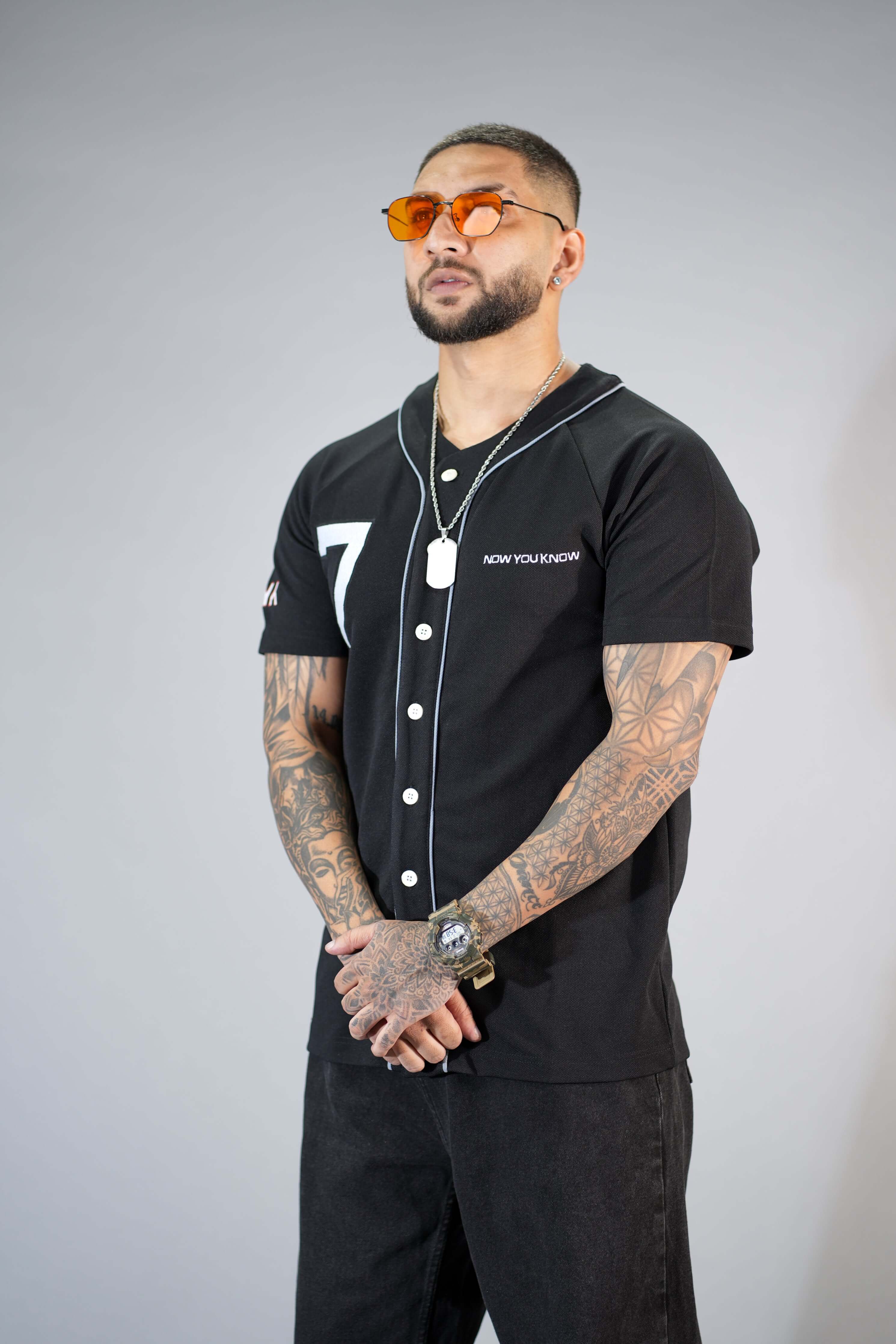 Black Textured Comfortable Fit Baseball T-Shirt