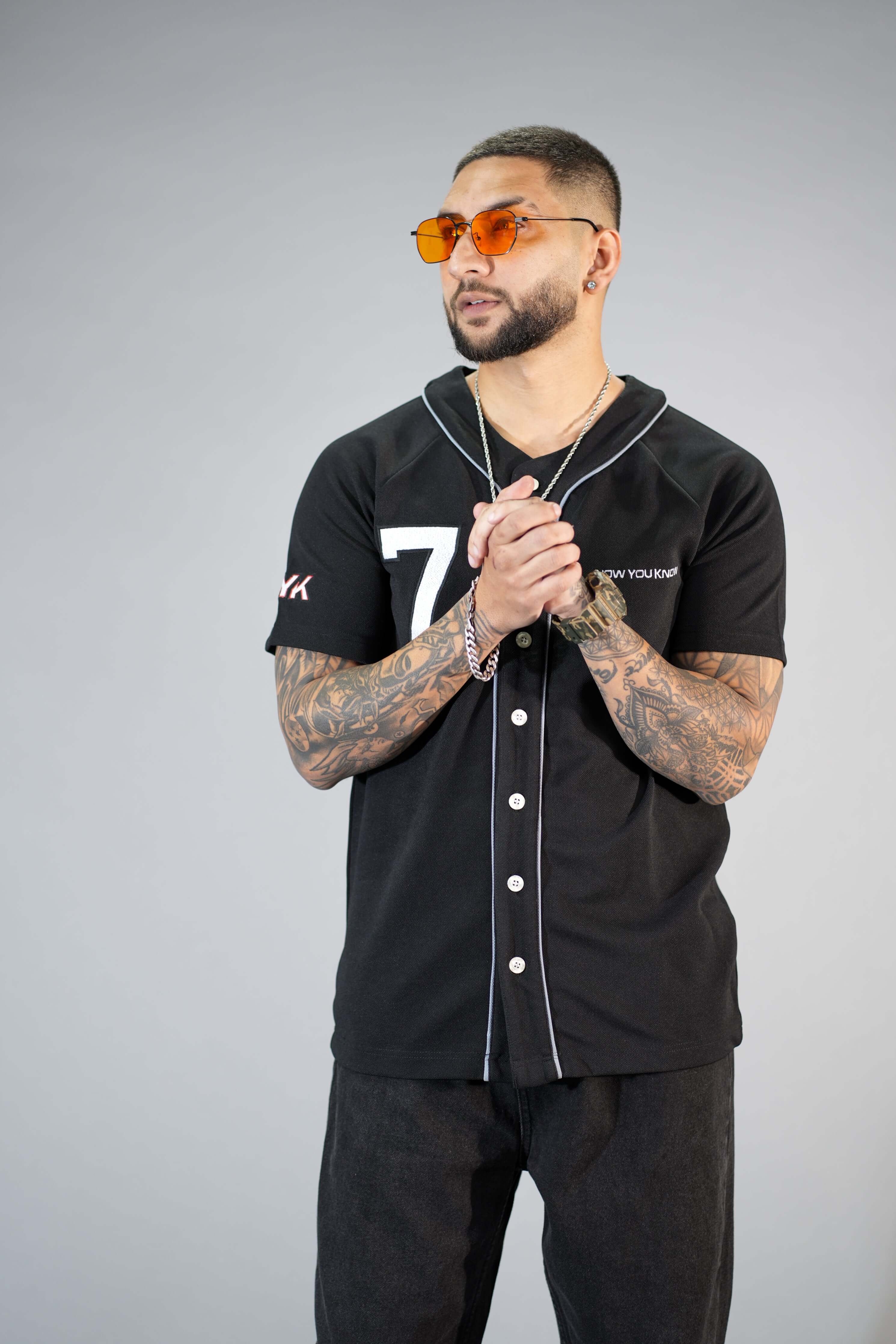 Black Textured Comfortable Fit Baseball T-Shirt