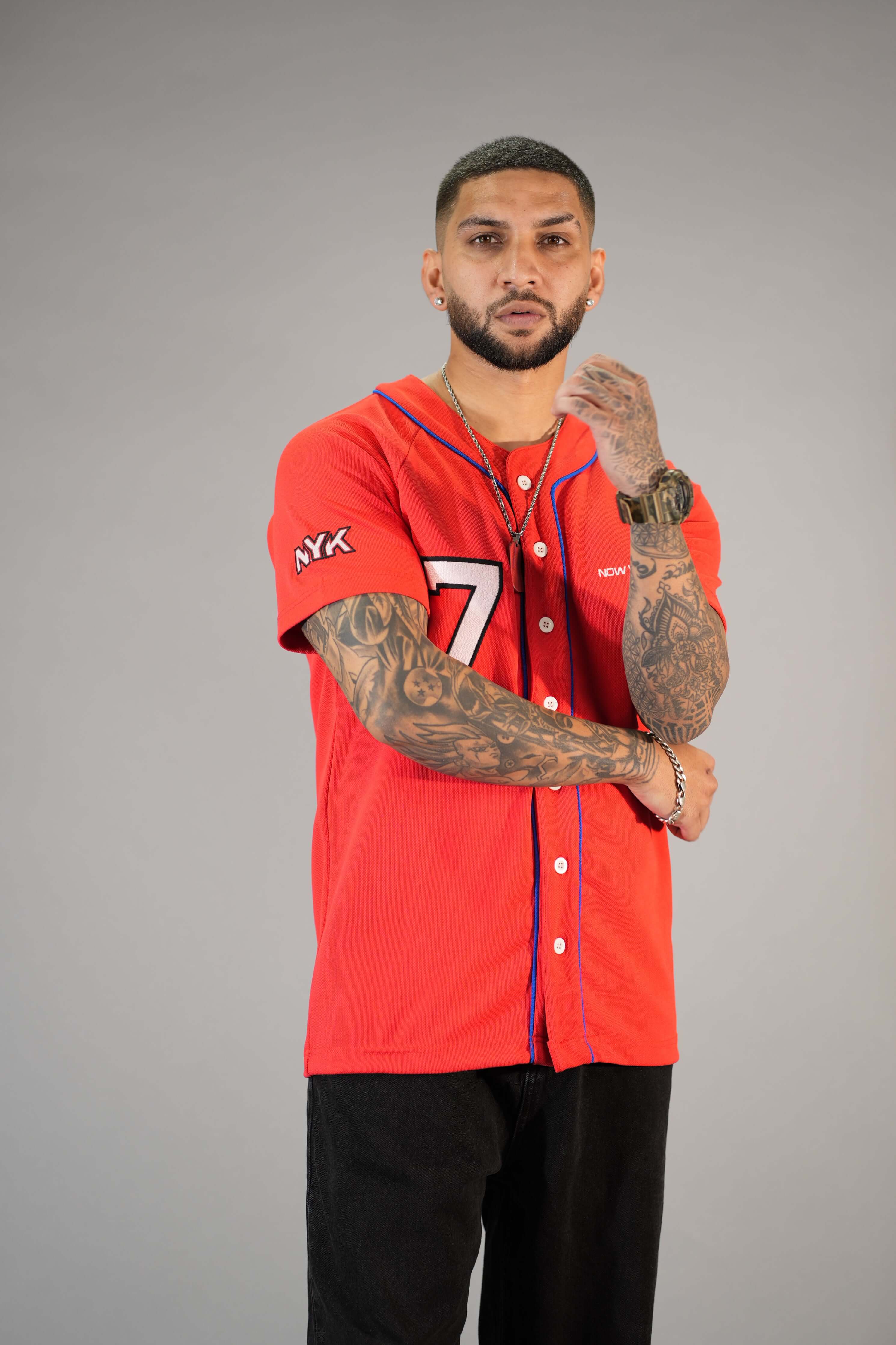 Red Textured Comfortable Fit Baseball T-Shirt