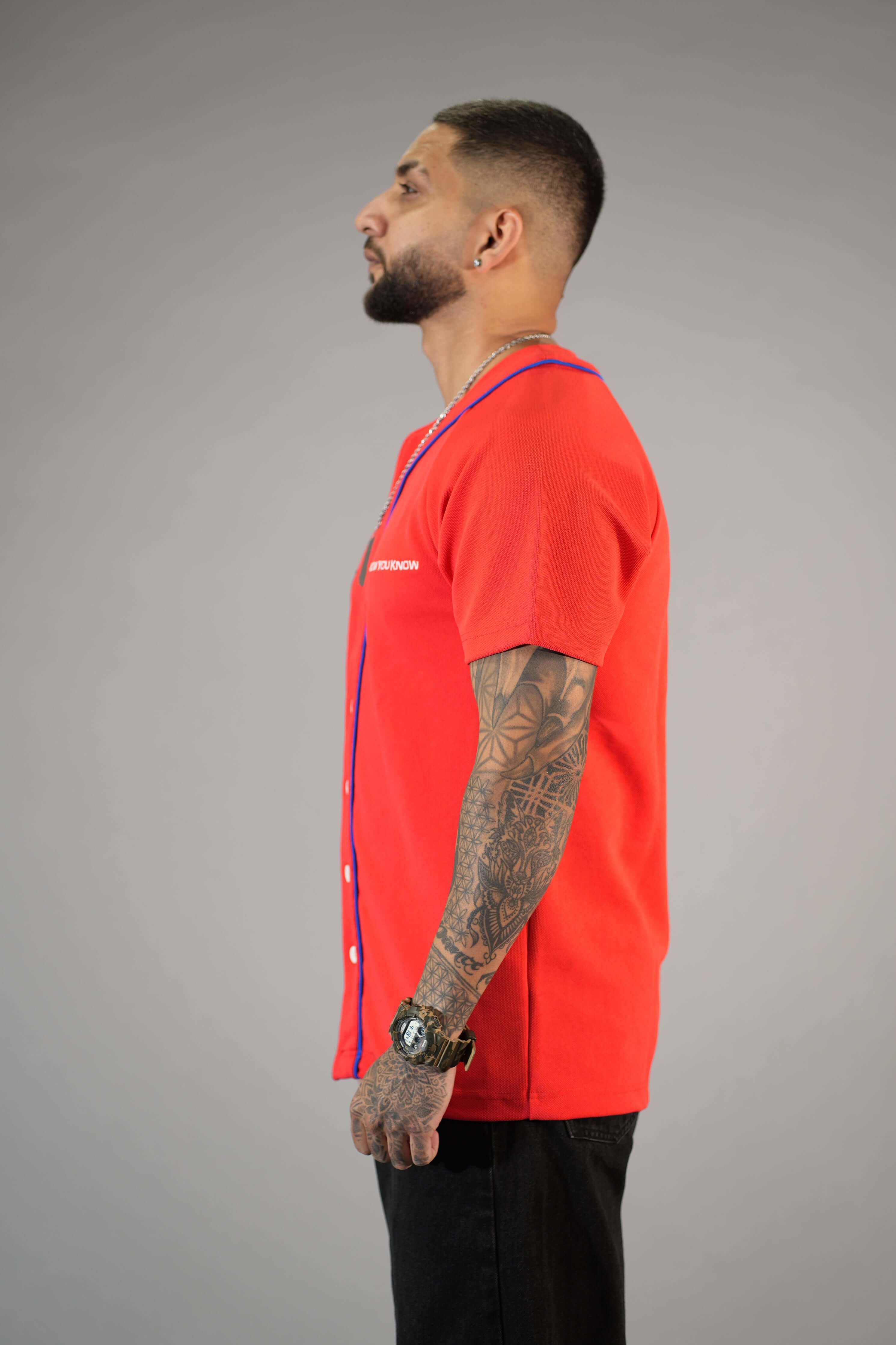 Red Textured Comfortable Fit Baseball T-Shirt
