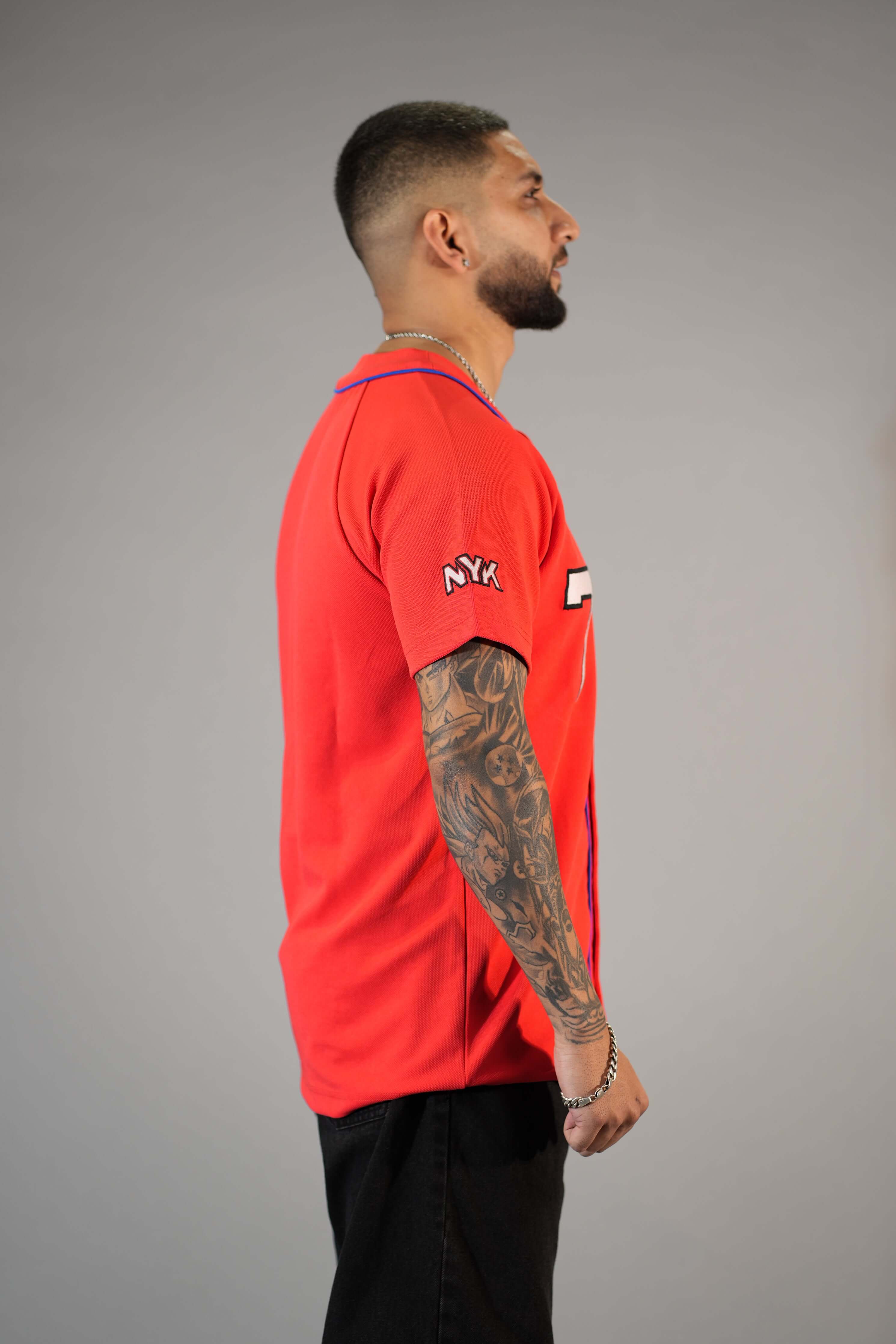Red Textured Comfortable Fit Baseball T-Shirt