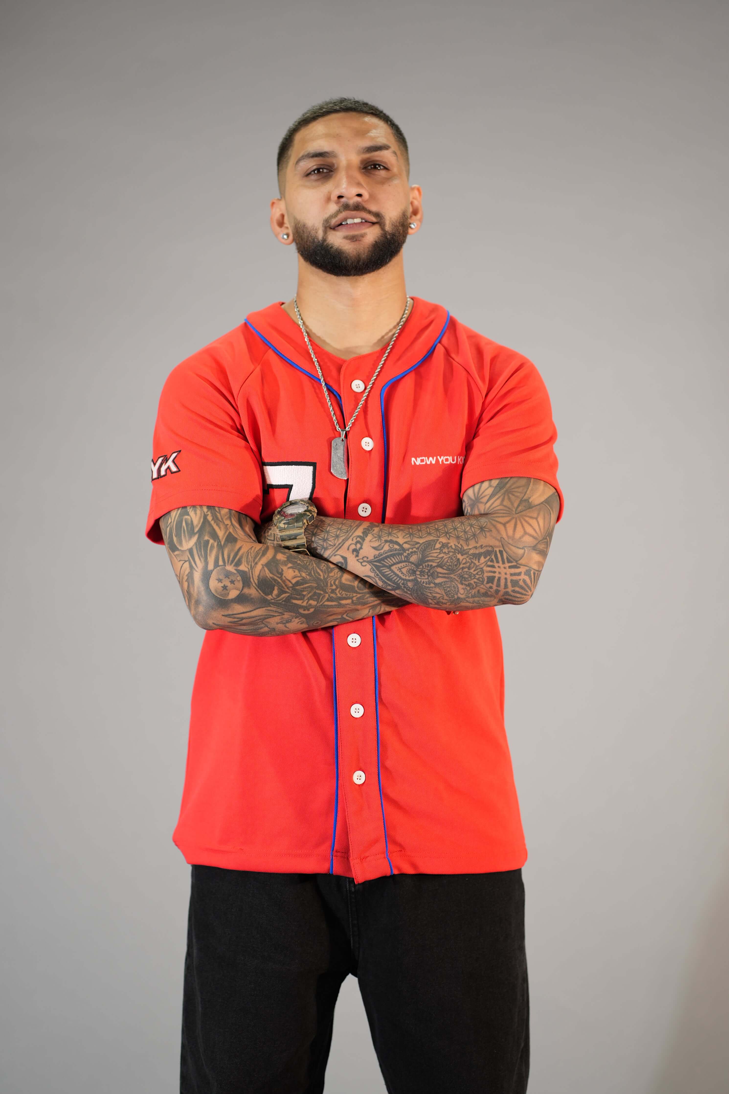 Red Textured Comfortable Fit Baseball T-Shirt