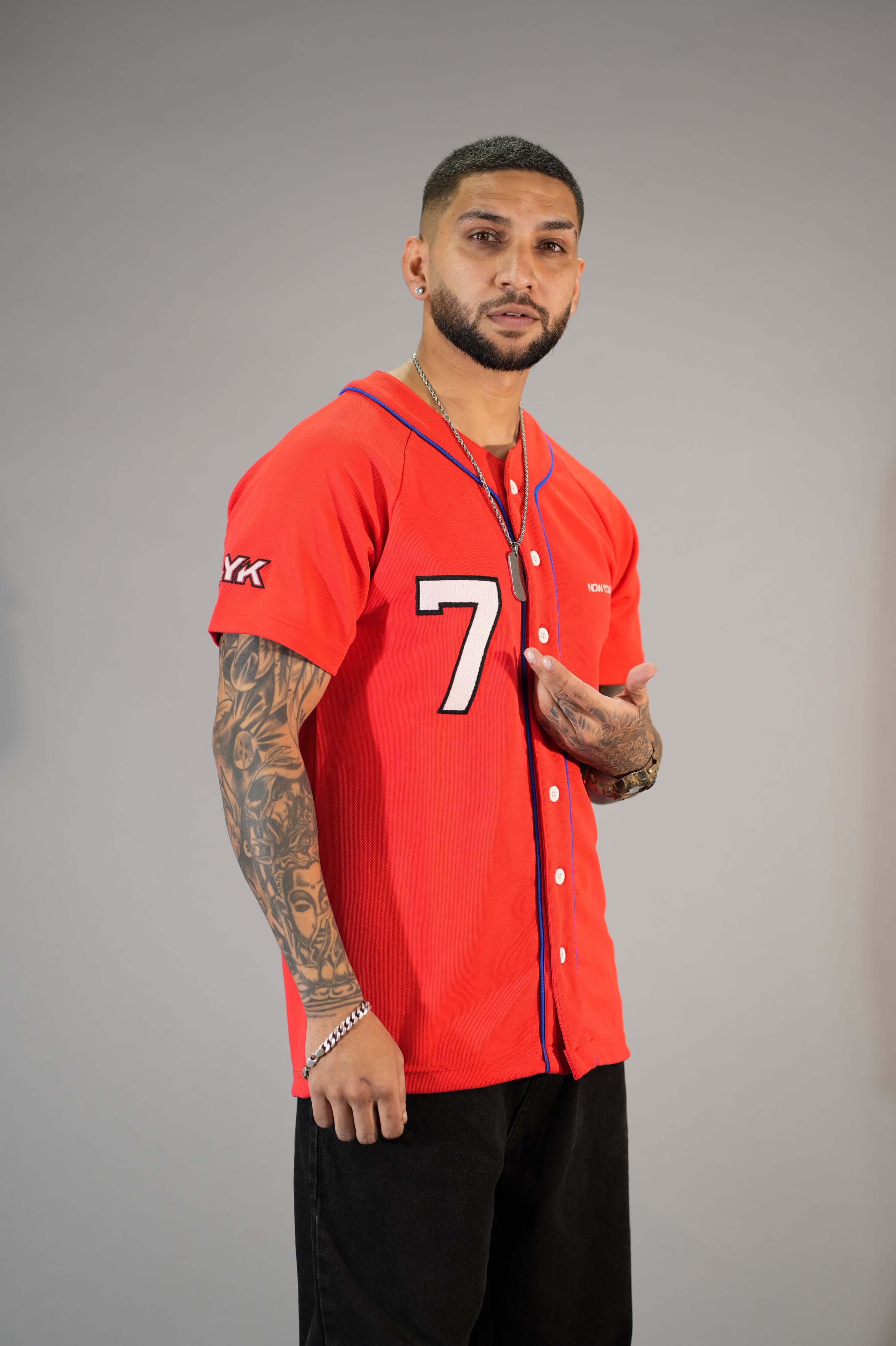 Red Textured Comfortable Fit Baseball T-Shirt