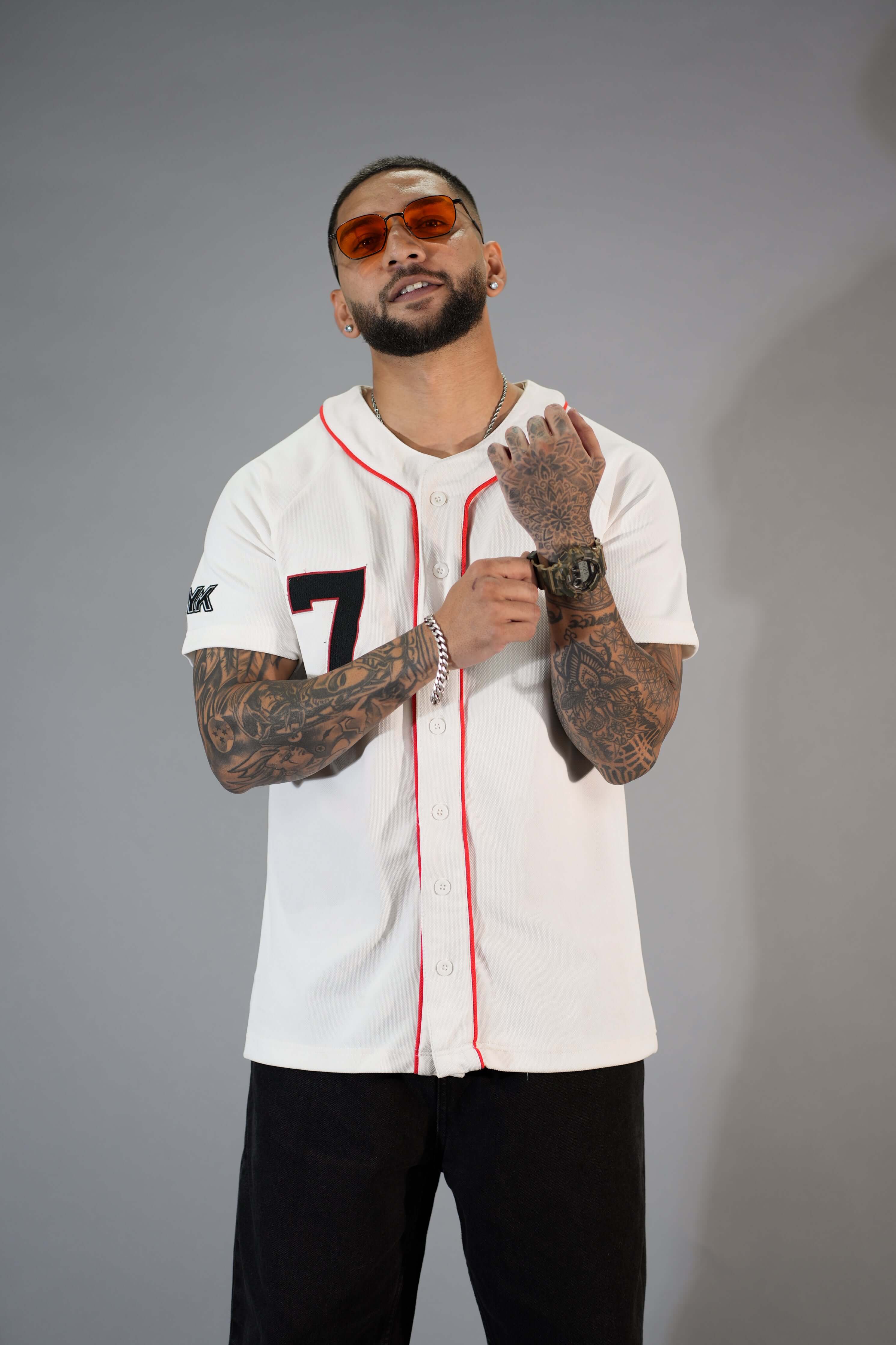 White Textured Comfortable Fit Baseball T-Shirt