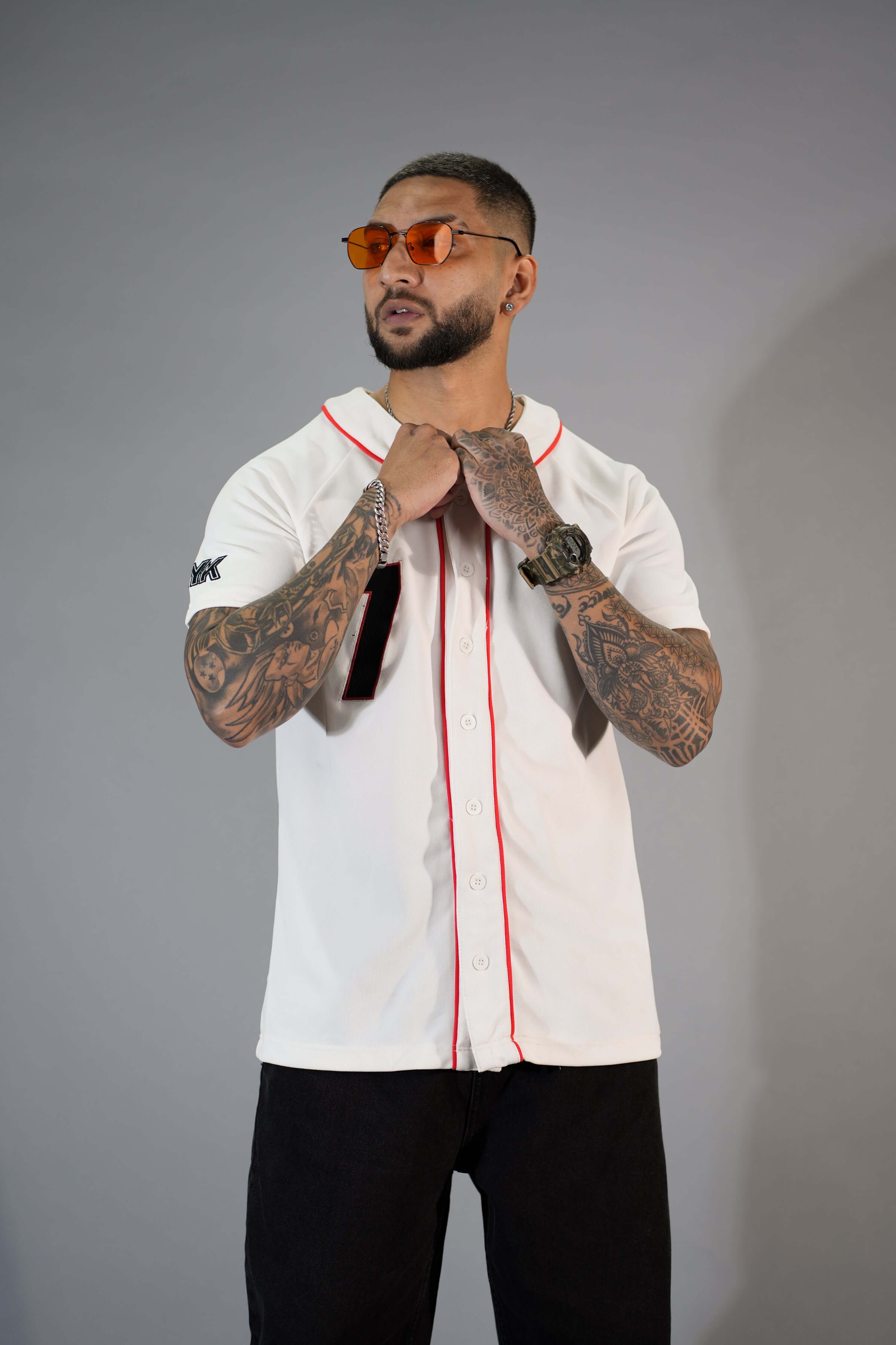 White Textured Comfortable Fit Baseball T-Shirt