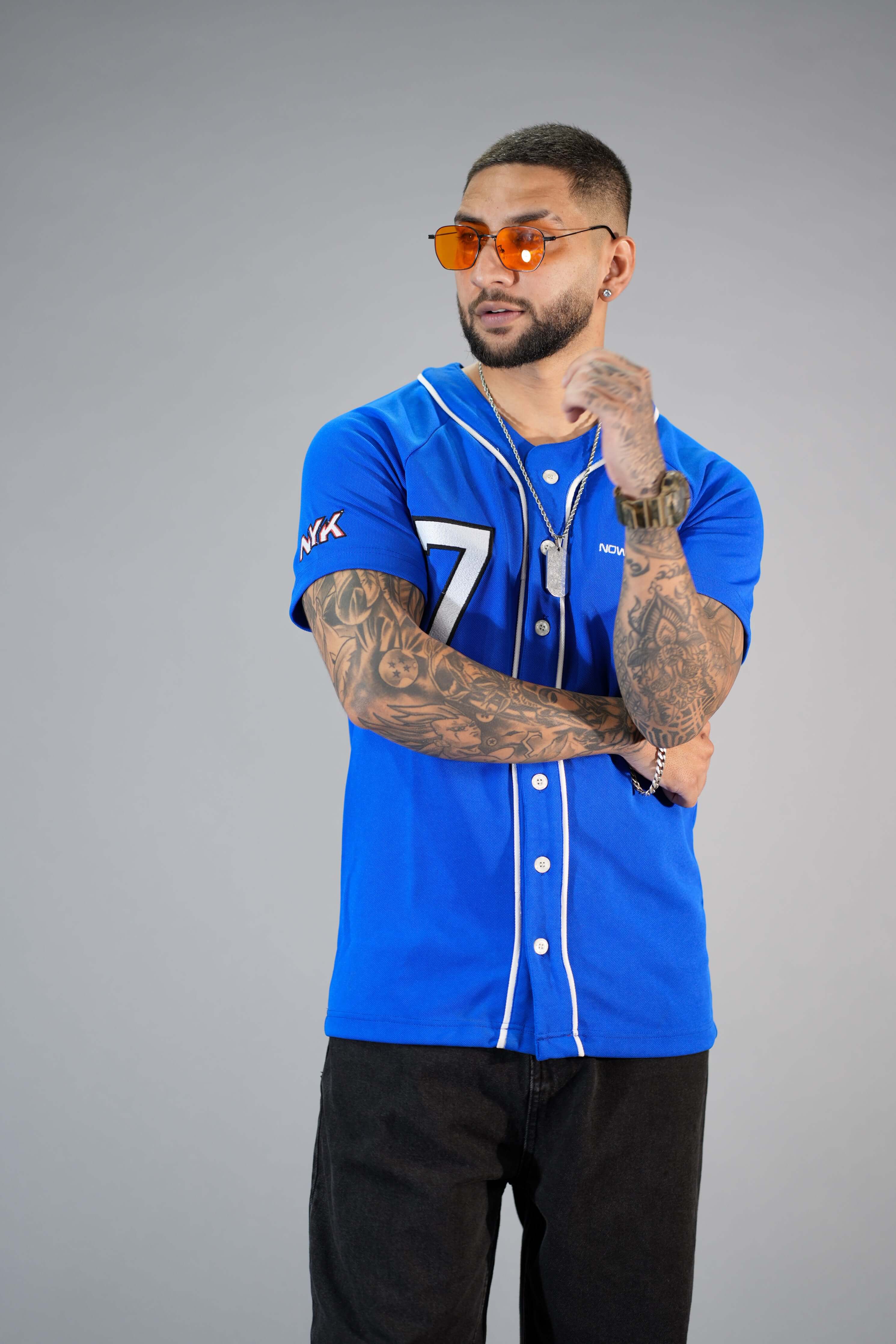 Blue Textured Comfortable Fit Baseball T-Shirt