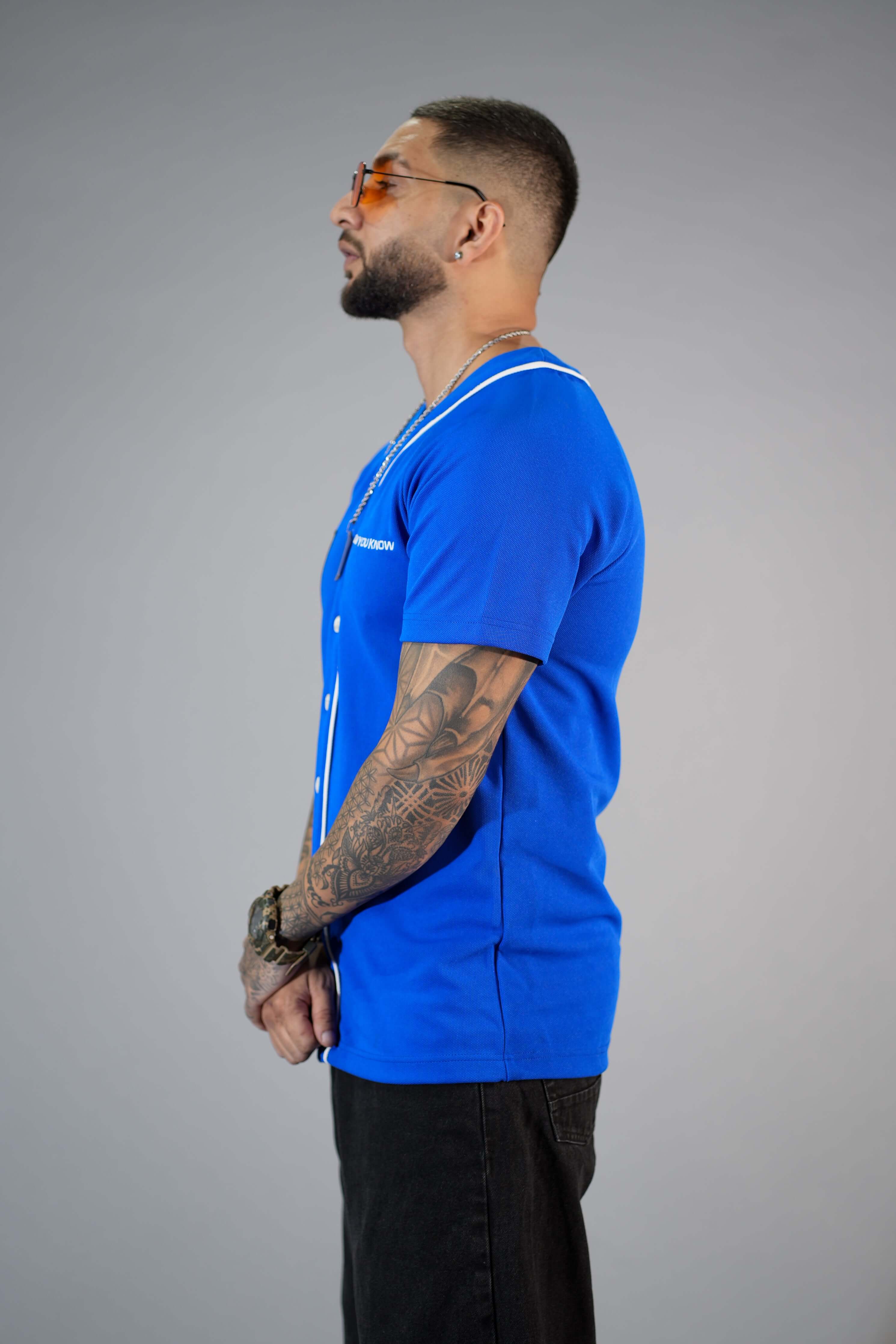 Blue Textured Comfortable Fit Baseball T-Shirt
