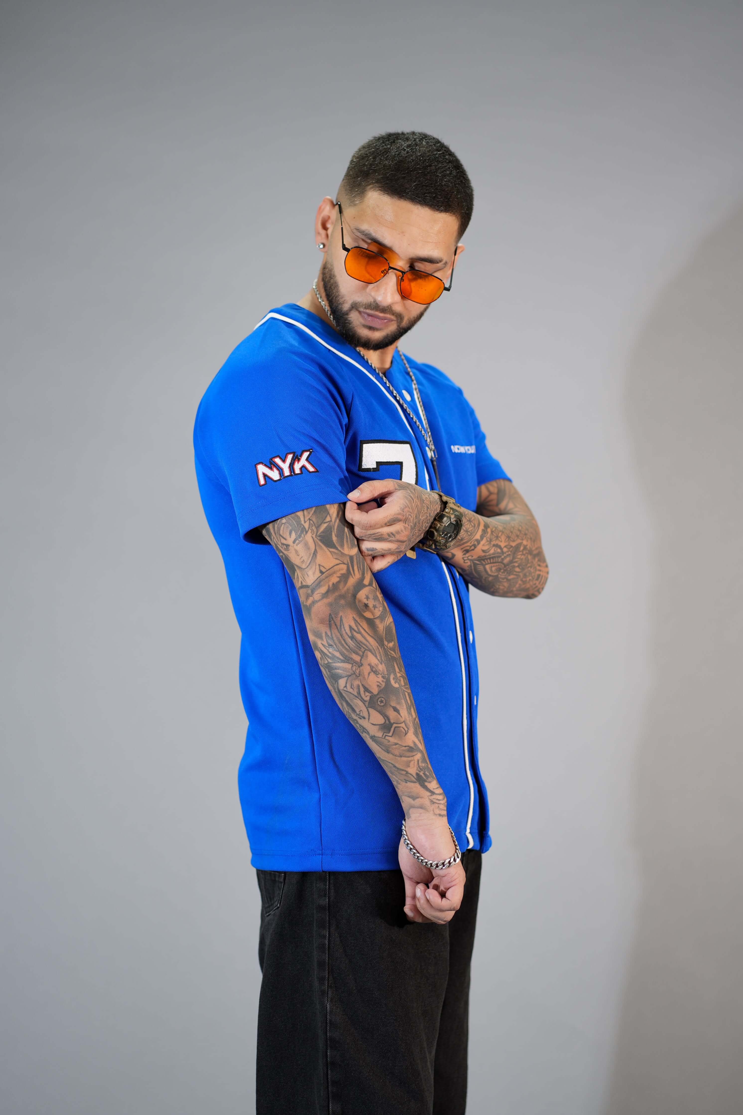 Blue Textured Comfortable Fit Baseball T-Shirt