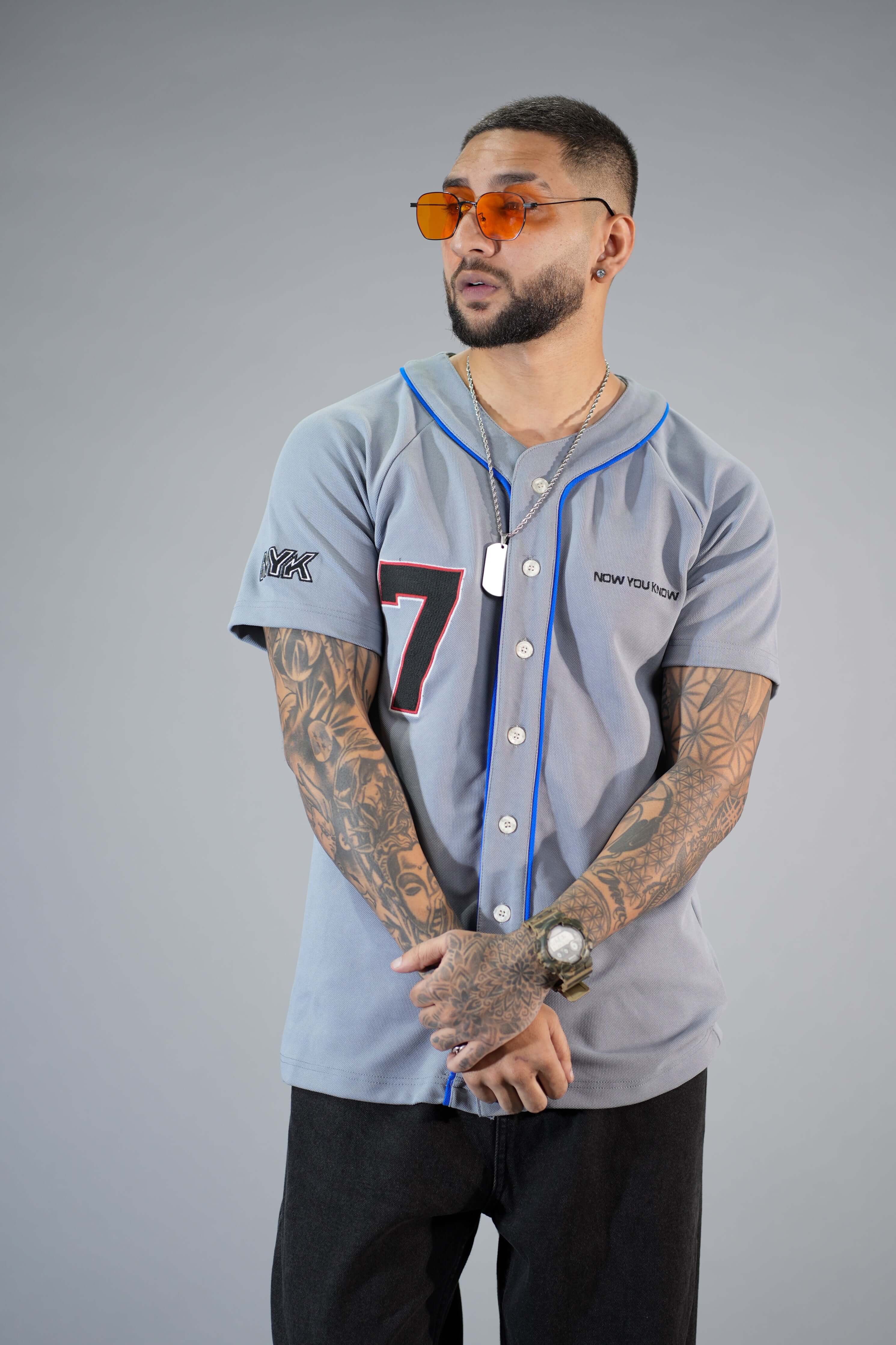 Grey Textured Comfortable Fit Baseball T-Shirt