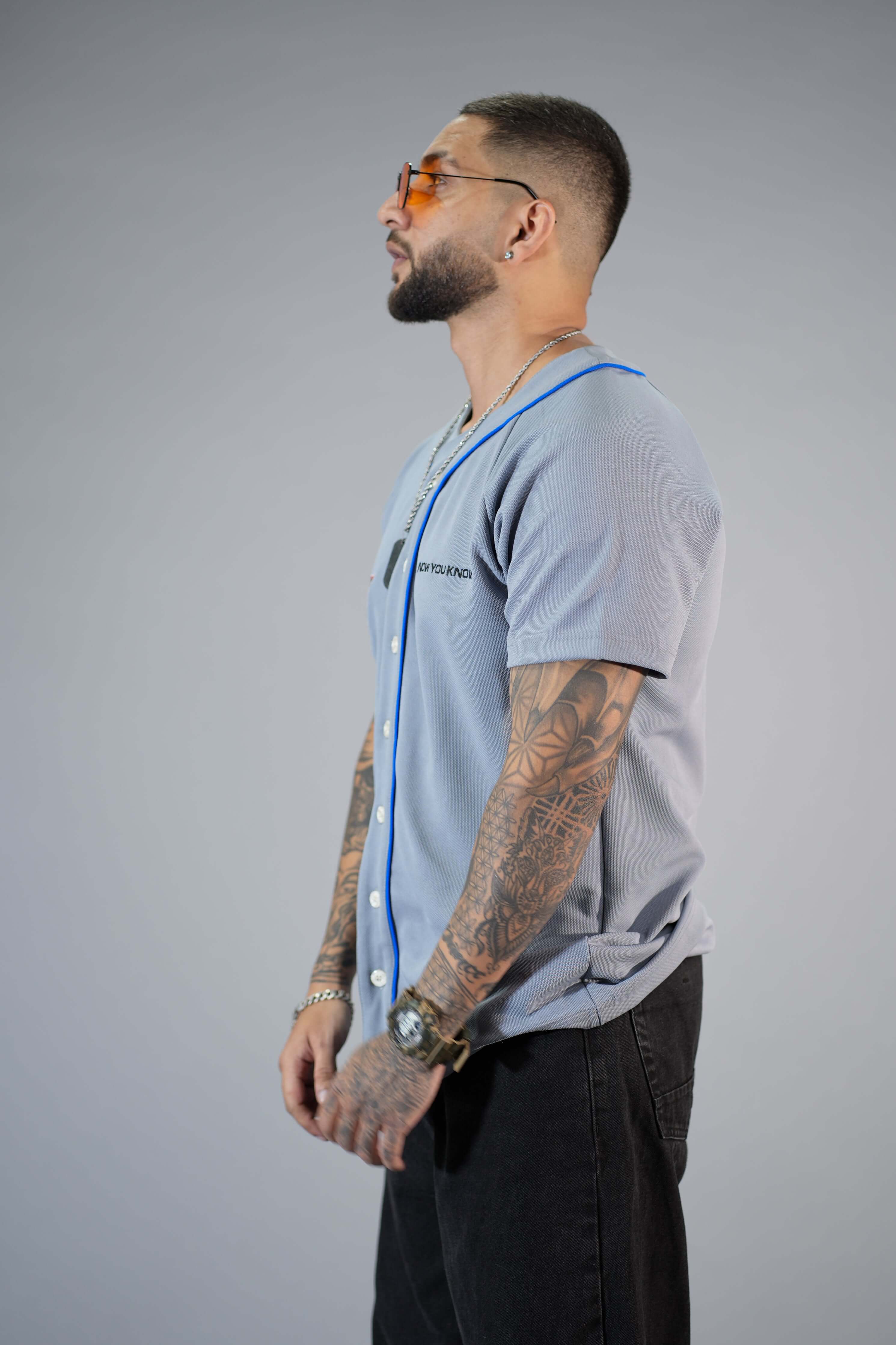 Grey Textured Comfortable Fit Baseball T-Shirt