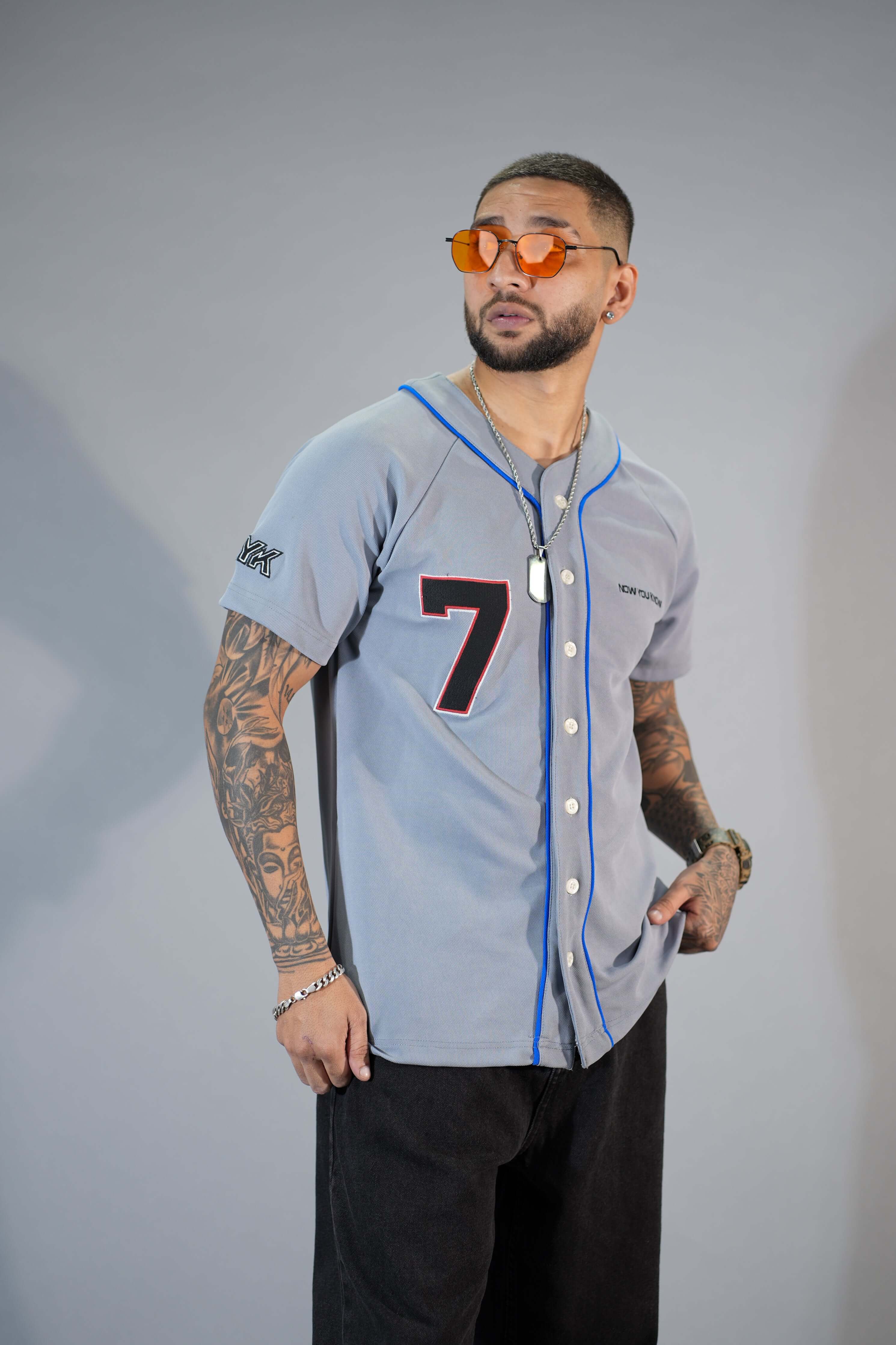 Grey Textured Comfortable Fit Baseball T-Shirt