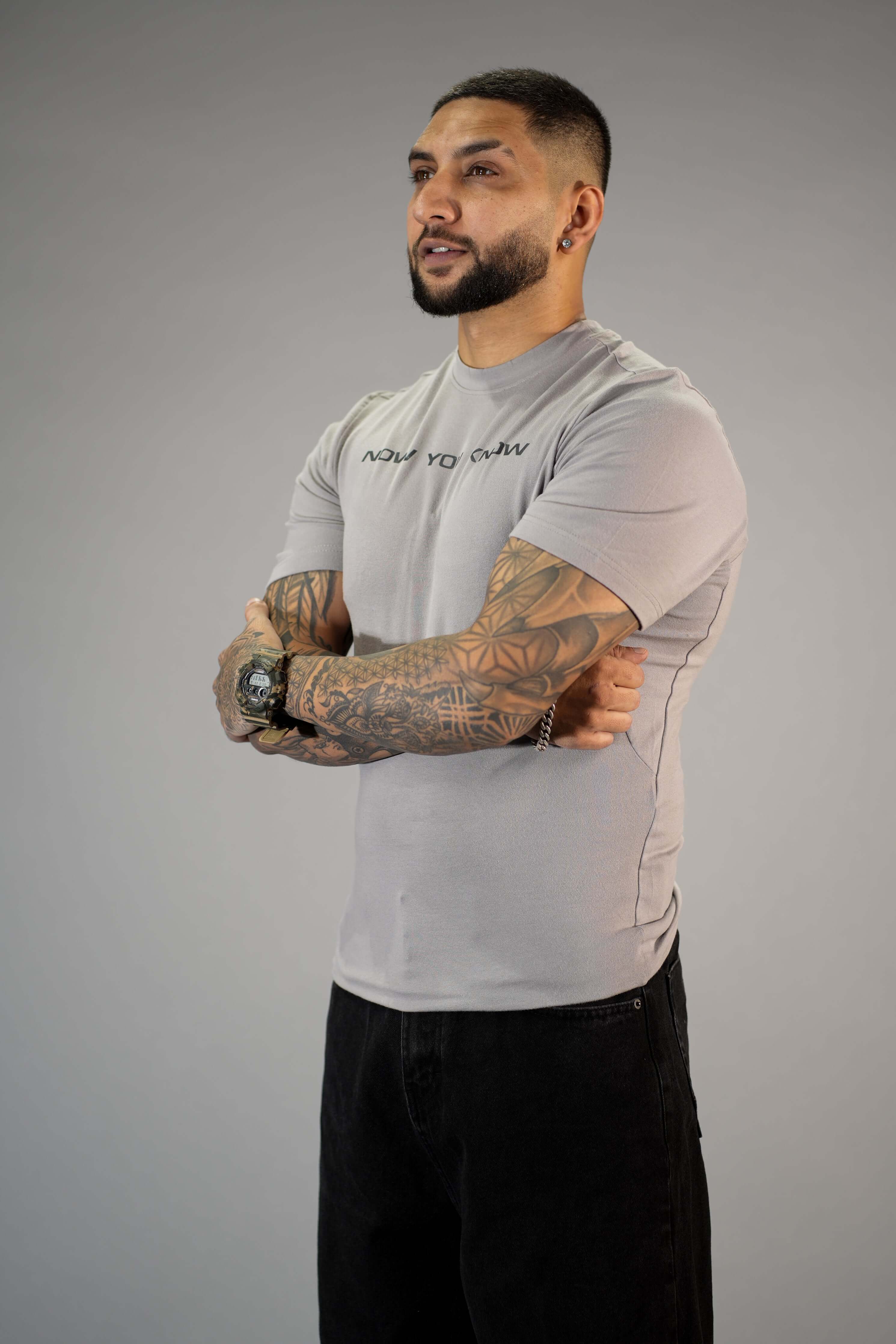 Grey Solid Slim Fit Round Neck T-Shirt
