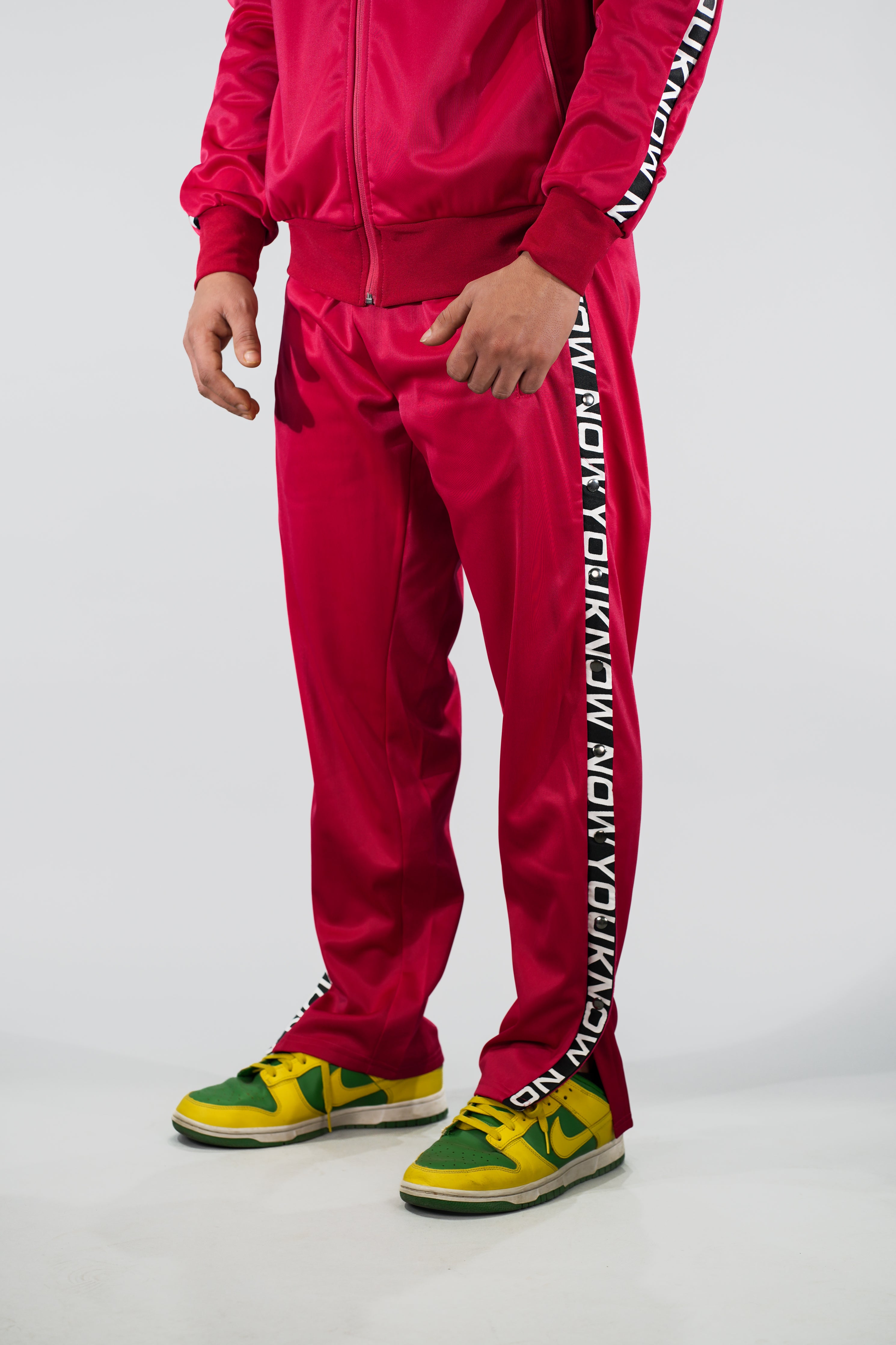 NYK Polyester Snap Button Track Pants - Red