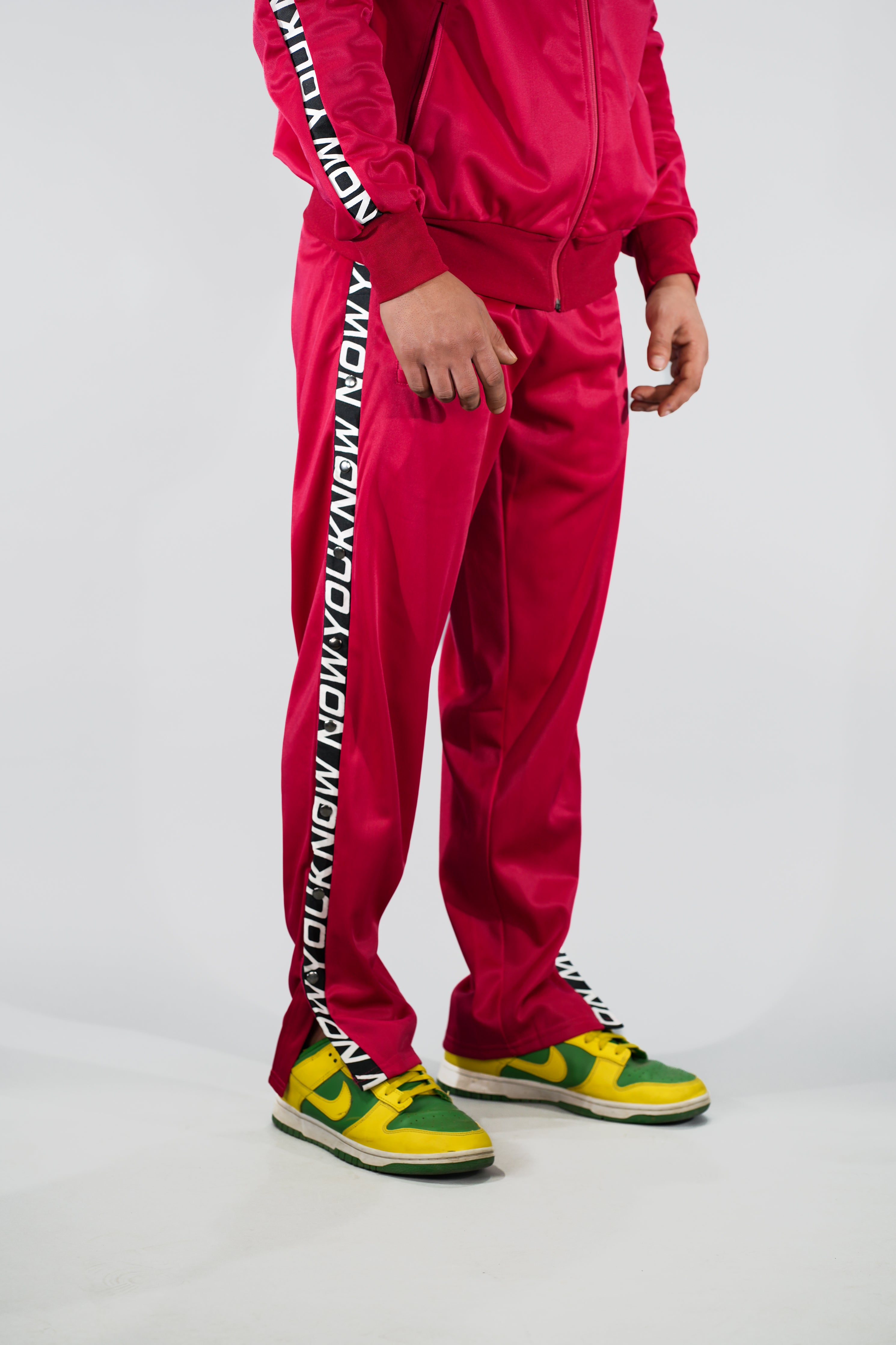 NYK Polyester Snap Button Track Pants - Red