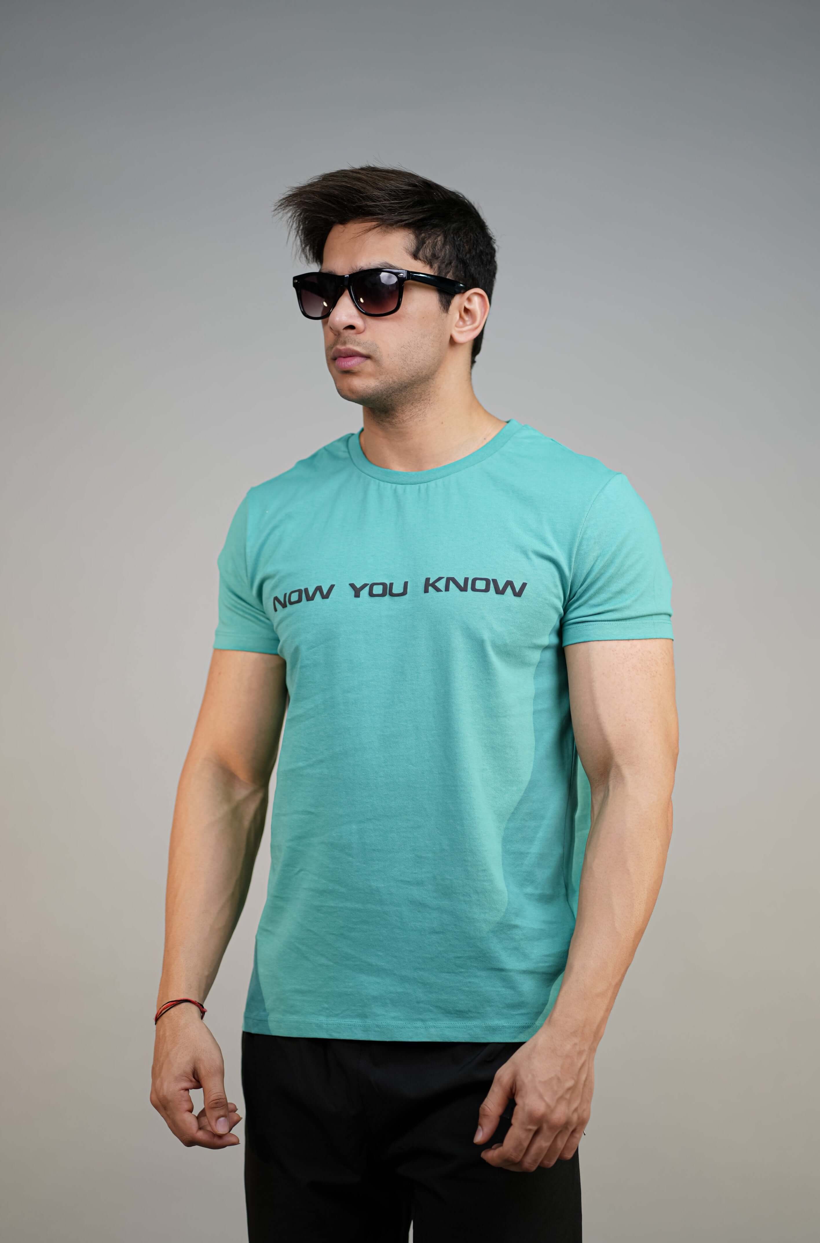 Sea Green Puff Printed Slim Fit T-Shirt